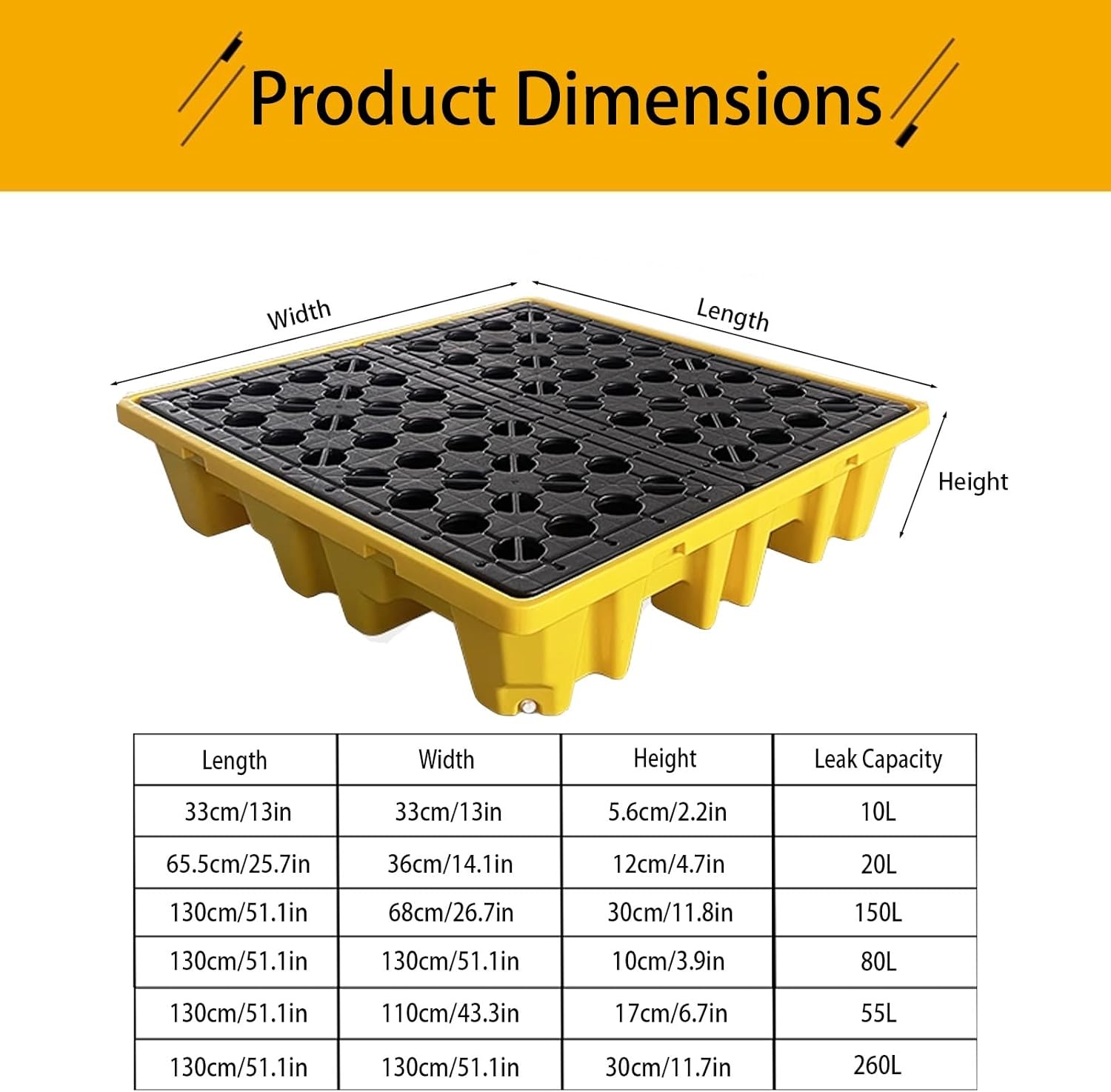 Barrel Container Plastic Pallet,Industrial Oil Drum Spill Containment Pallets,Garage Storage,Removable Non-Slip Polyethylene Platform With Drainage Outlet(65.5x36x12cm/25.7x14.1x4.7in)