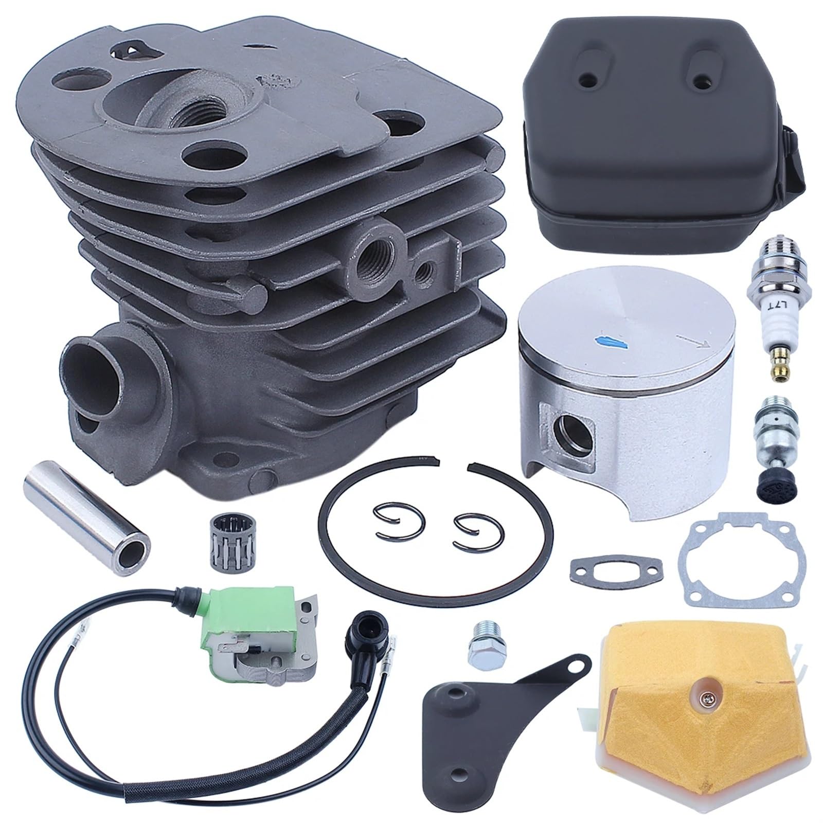 UNARAY Válvula de tapón de pistón de Cilindro, silenciador de Escape, Bobina de Encendido, Filtro de Aire, Juego de 46mm, Apto for Motores de Motor de Motosierra Husqvarna 55 Rancher 51
