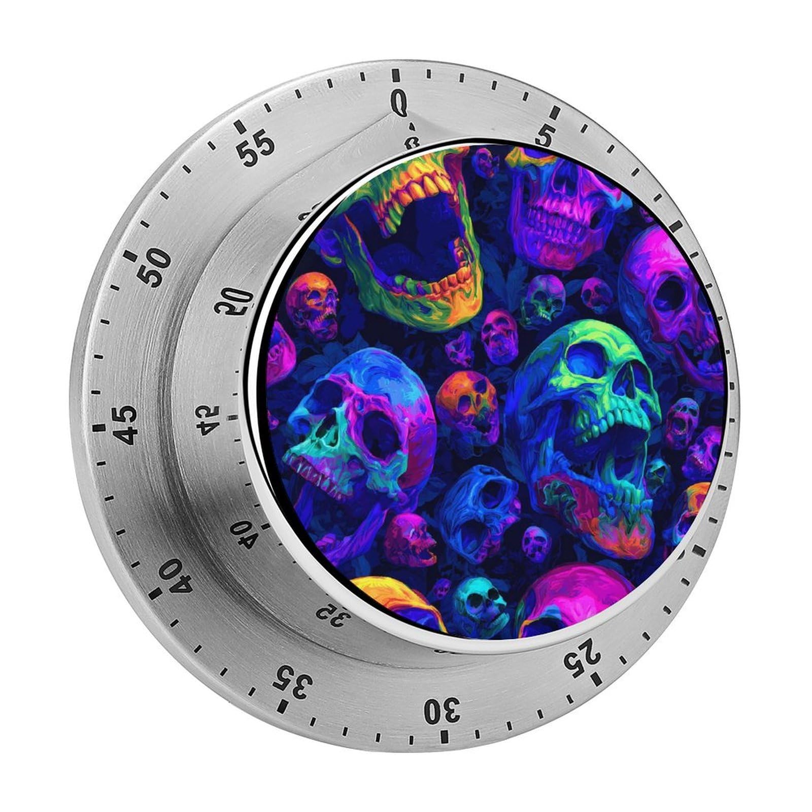 Neon Skulls Glowing Eyes Mechanical Timer with Alarm for Kitchen Cooking Productivity Stainless Steel Timers