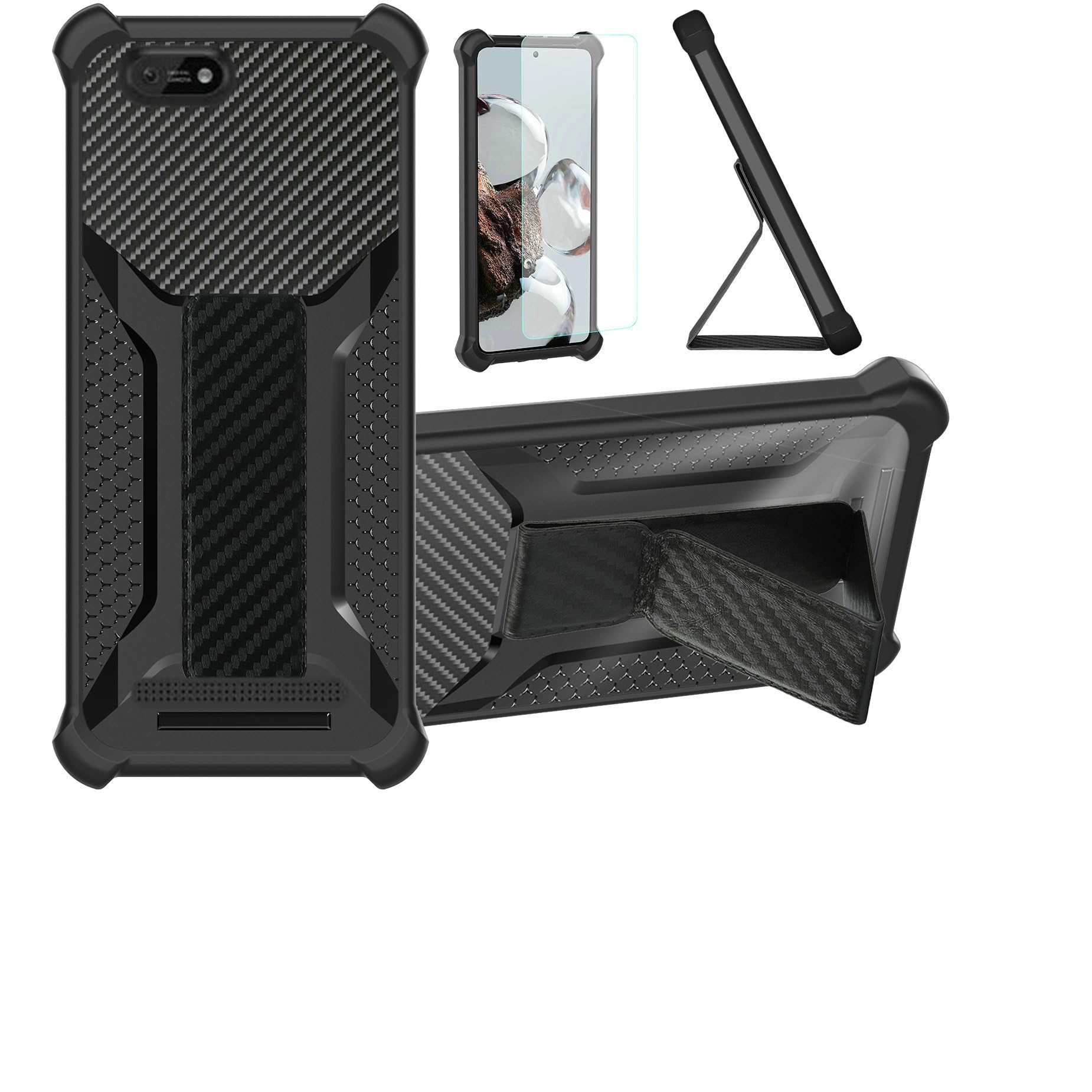 Case Compatible for Pine64 Pinephone Pro Phone Case Cover [with Tempered Glass Screen Protector] Hybrid Case [Folding Support Magnetic] [Frosted anti-fingerprint] Black