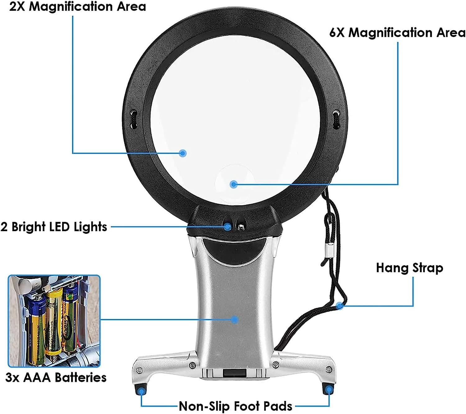 Lenti d'Ingrandimento, Collo Libero e Lente d'Ingrandimento da scrivania Illuminate a LED con Supporto Leggero, per Leggere Ricami, Hobby, Riparazione di gioiel