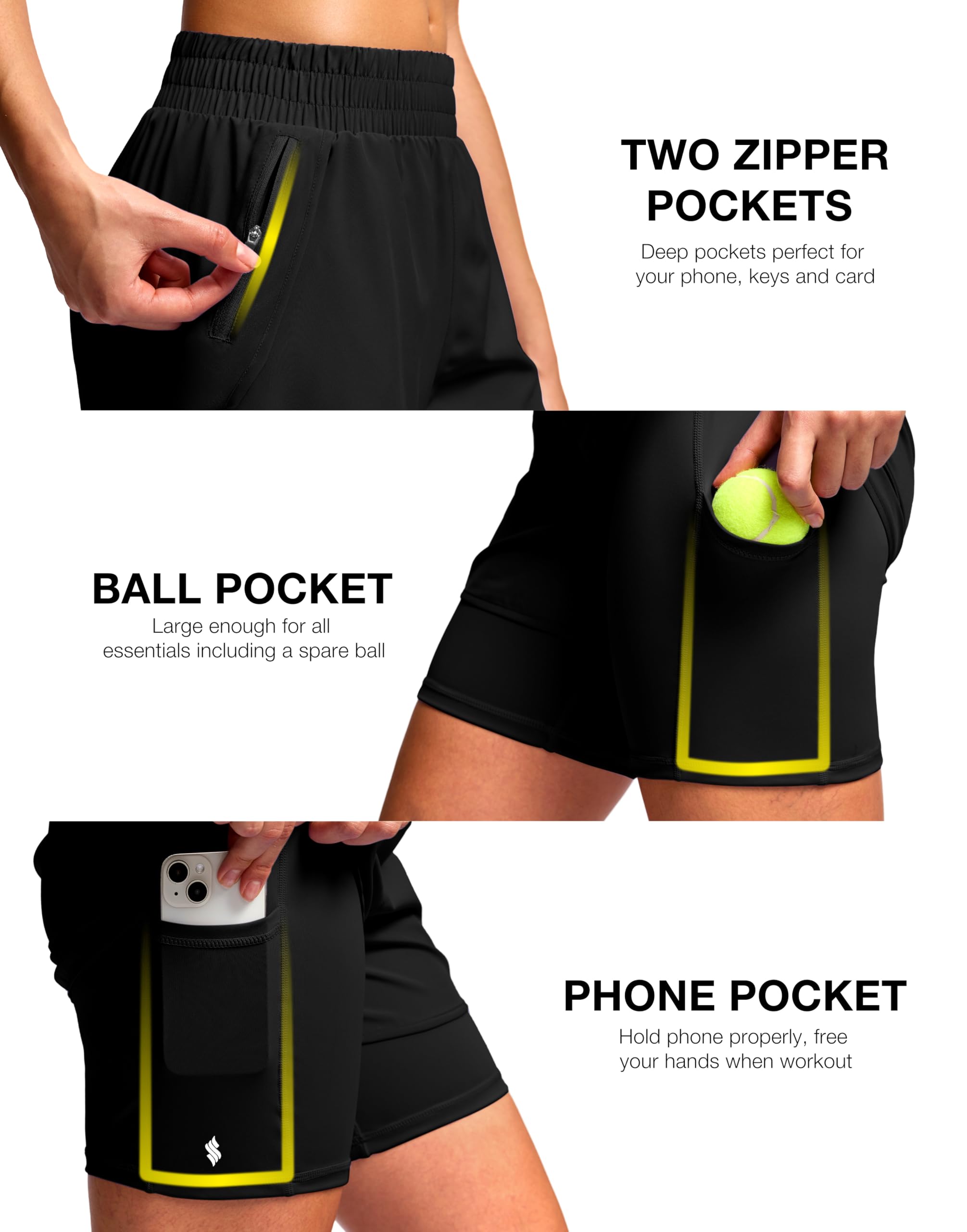 Soothfeel Pantaloncini sportivi da donna 2 in 1 con fodera con tasca con cerniera da 12,7 cm, a vita alta, per palestra, allenamento, tennis, pantaloncini da donna