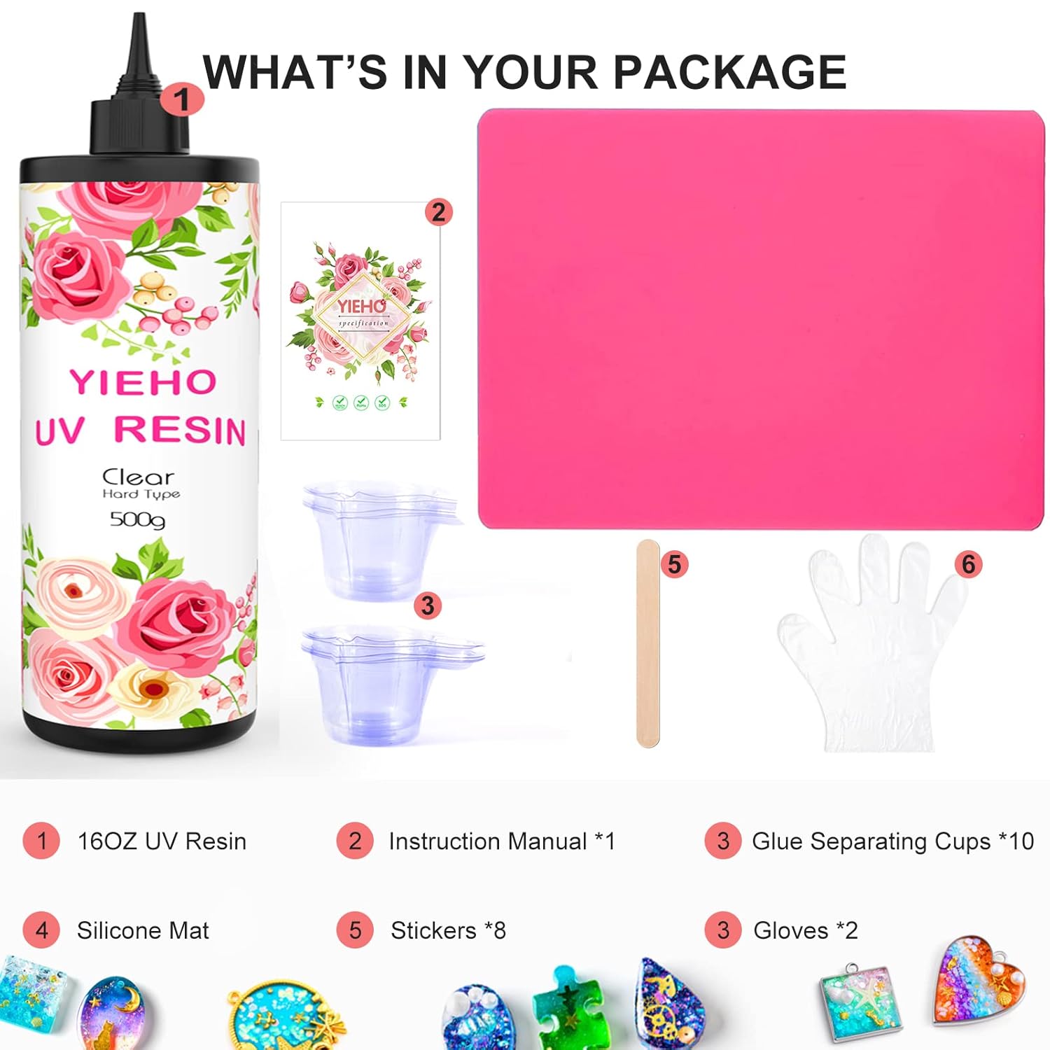 YIEHO 500g UV Resin Kit-Bulk Crystal Clear Hard UV Fast Curing Epoxy Resin Supplies with Mat for Craft Jewelry Making
