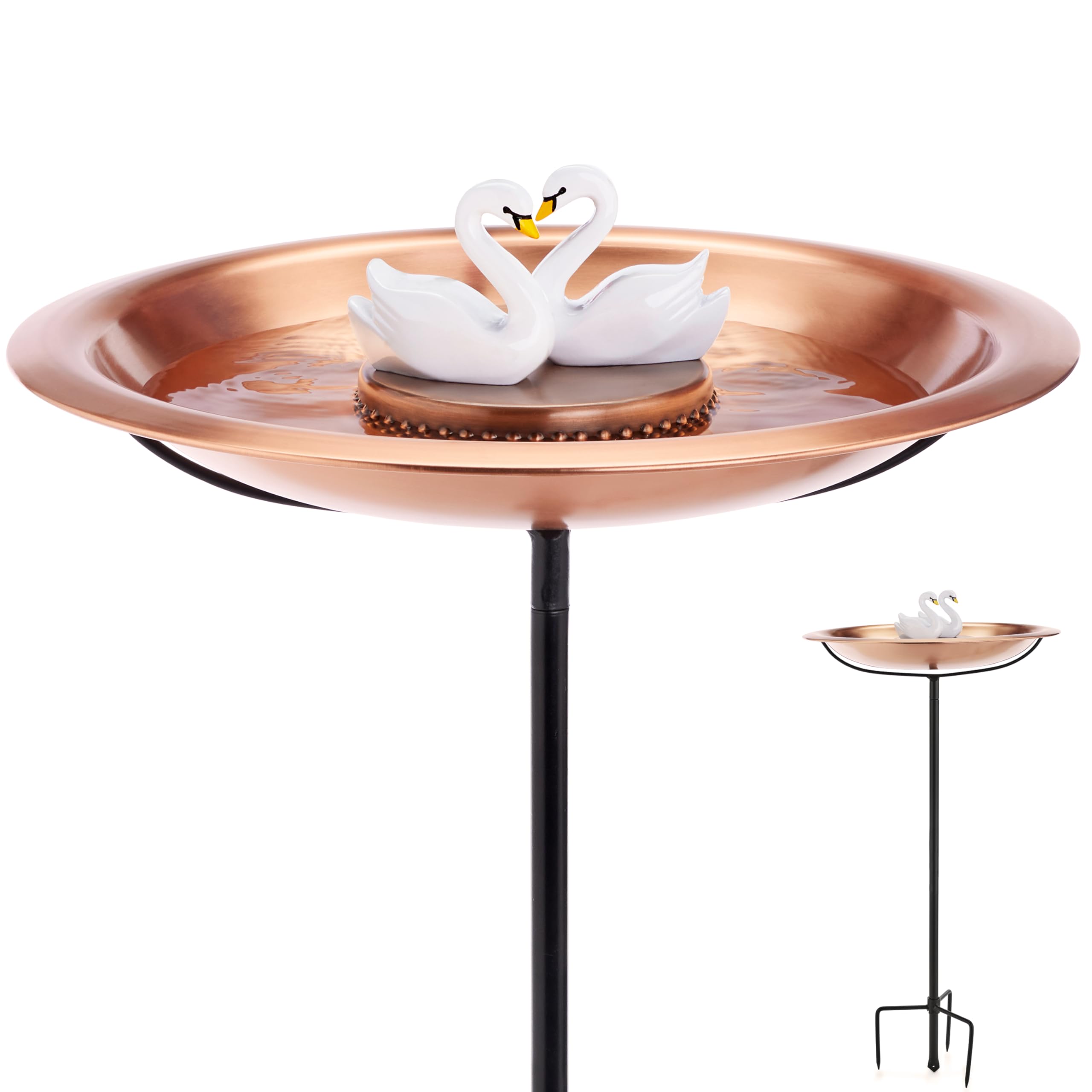 Copper Bird Bath with Swans 18 Inch