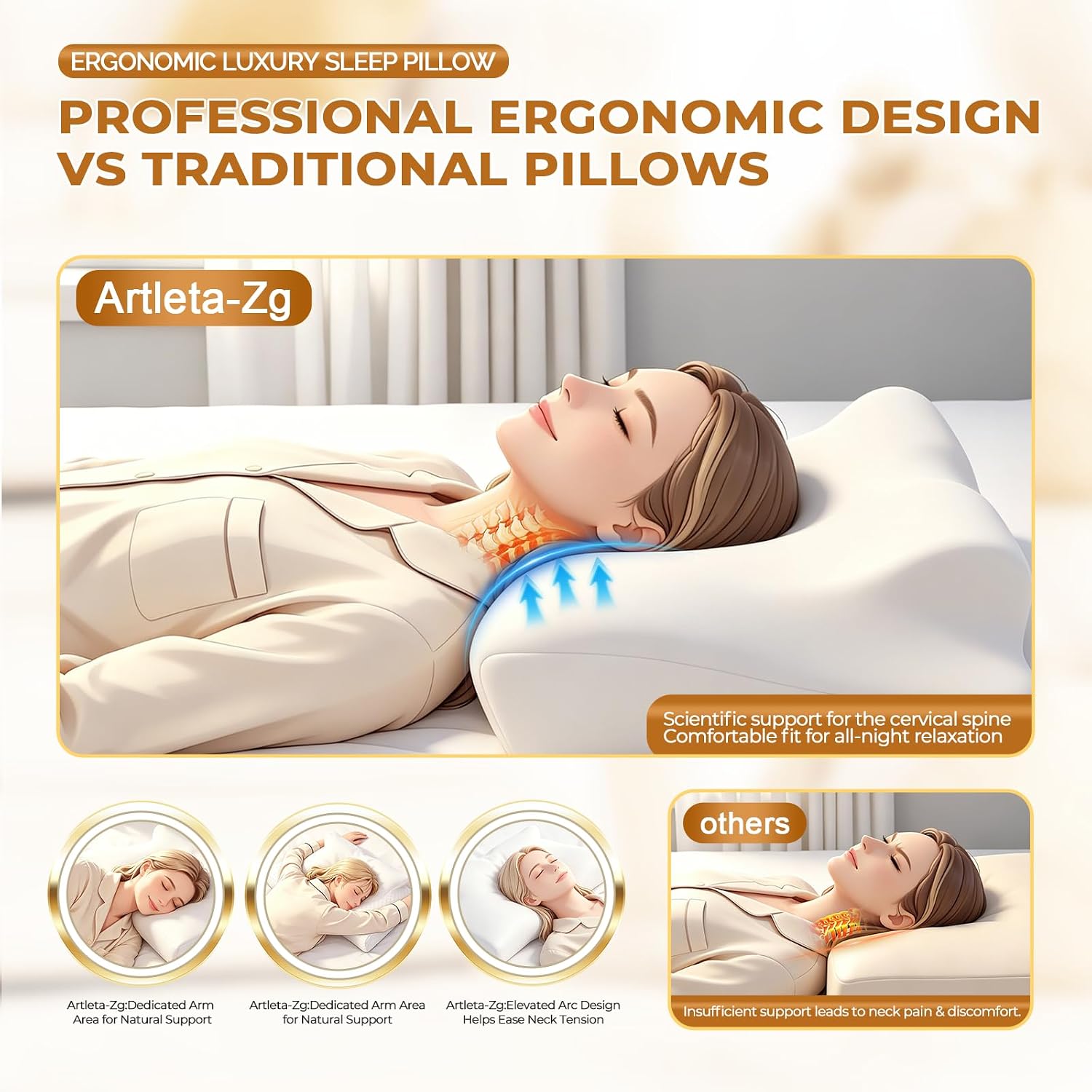 Cervical Neck Pillow for Pain Relief,Adjustable Ergonomic Pillow