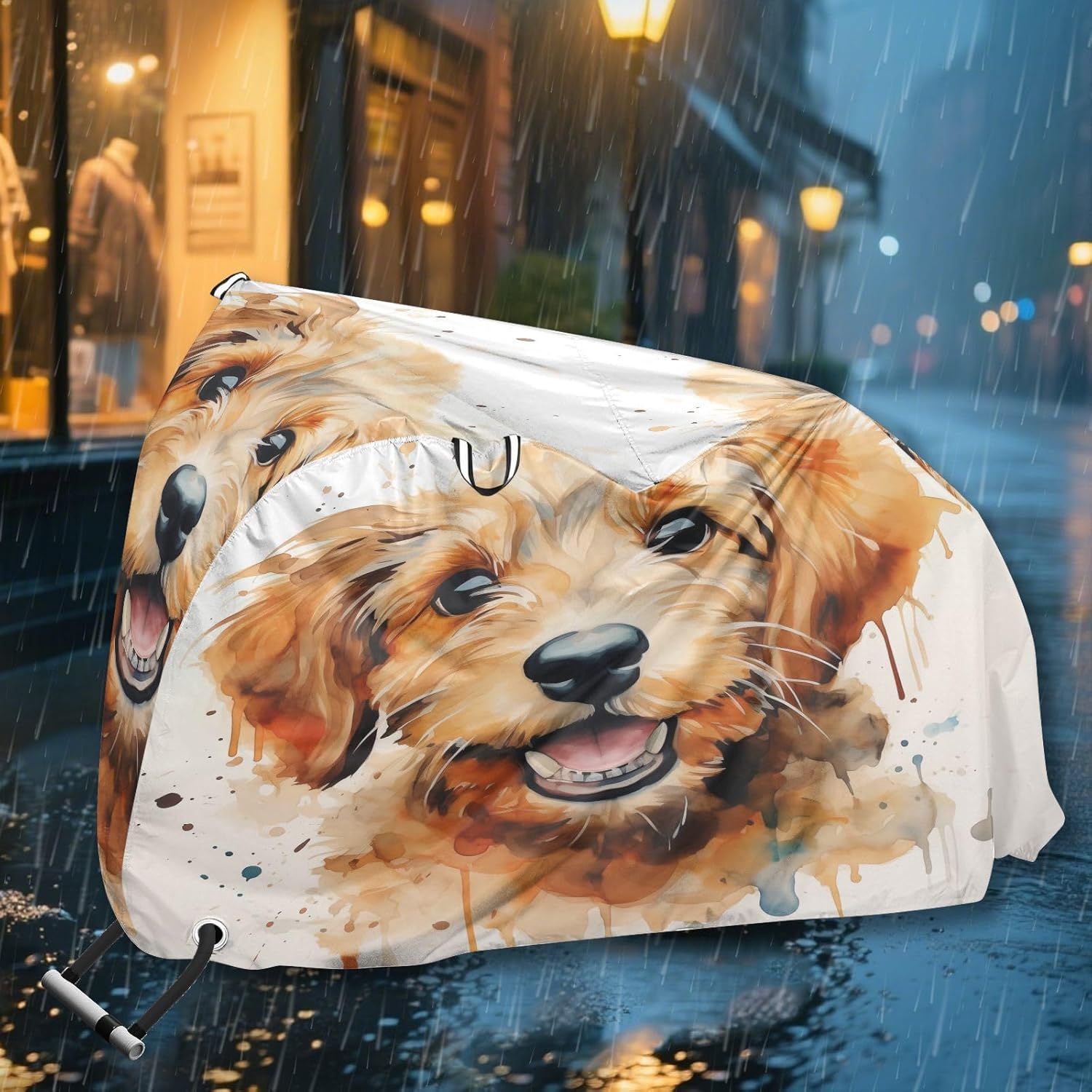 ALAZA Cute Puppy Dog Golden Retriever Bike Cover Waterproof Outdoor Ebike Bicycle Covers Tarp Protection for 1/2 Bikes, Sun UV Dust Wind Proof
