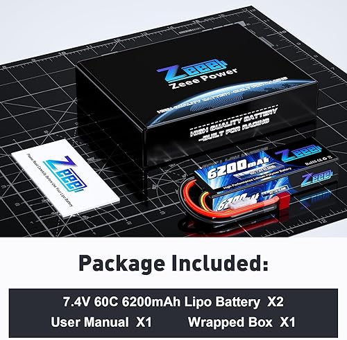 Miniatura 6 de Zeee 2S Lipo Battery 6200mAh 7.4V 60C - Batería rígida con conector T para vehículos RC, automóvil, camión, camión, barco, carreras, pasatiempos (2