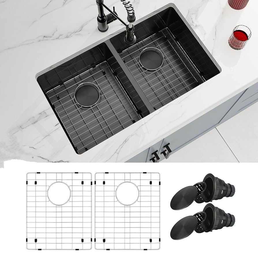 Zeesink Black Undermount Kitchen Sink 31 X 18 inch,Double