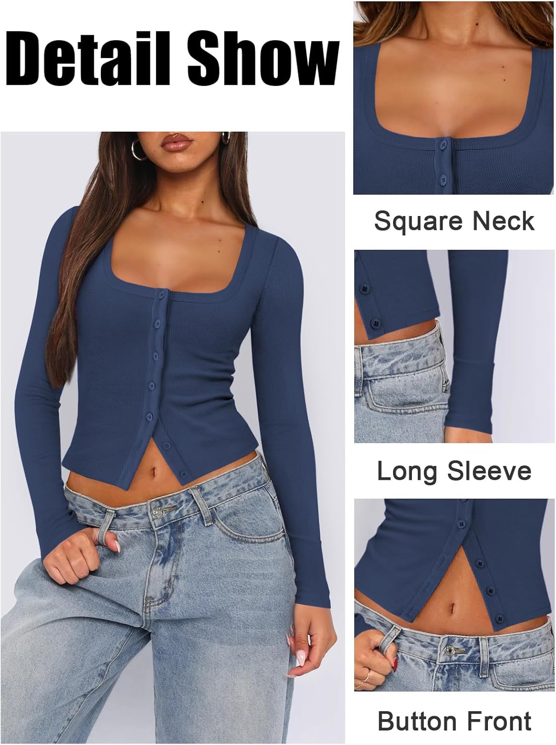 Womens Button Up Tops for Women Knit Ribbed Fitted Button Down Cardigan Long Sleeve Going Out Tops Fall Clothes - Image 4