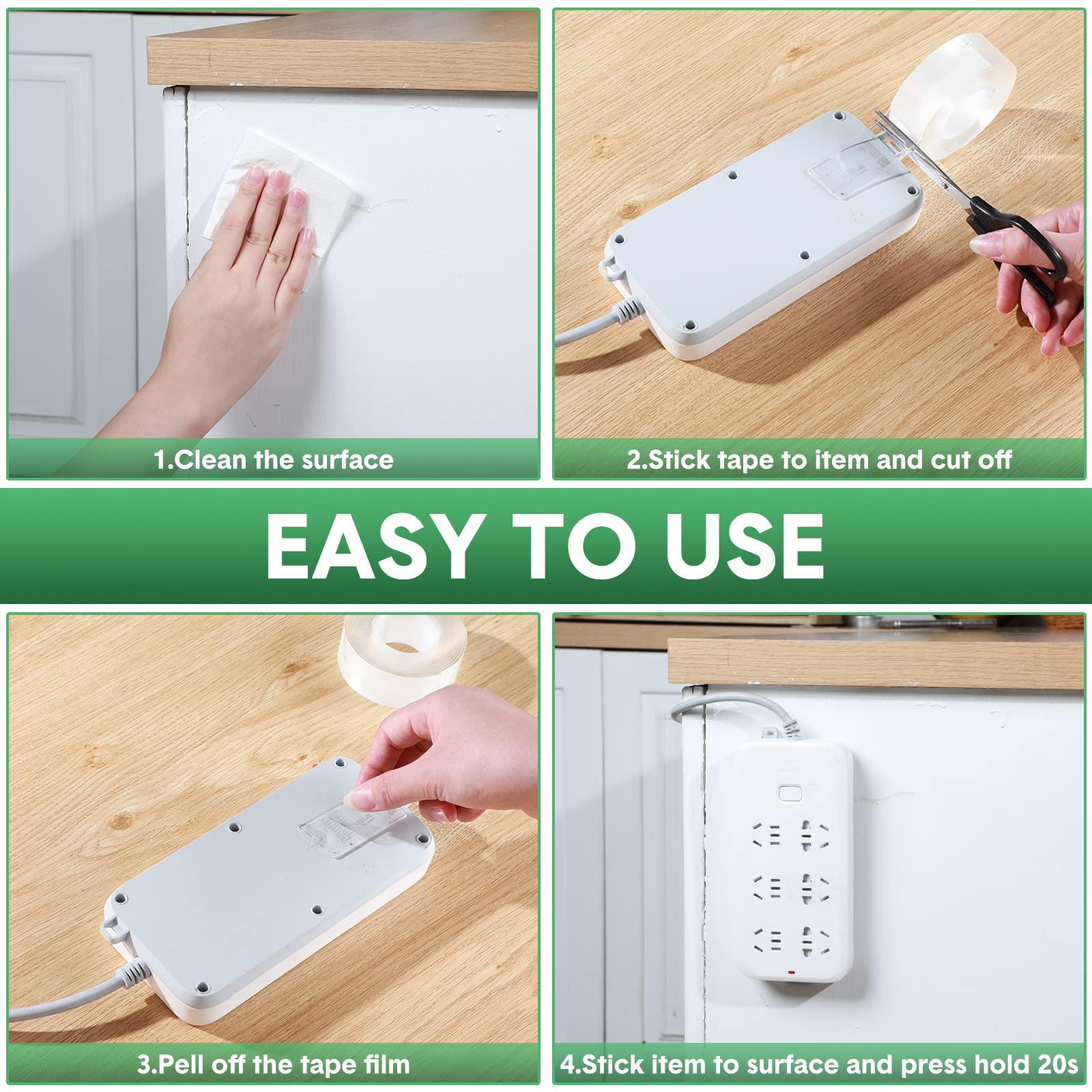 Thenshop 20 rotoli di nastro biadesivo resistente, 1,5 cm + 3 cm in totale 30 m, nastro biadesivo trasparente, fai da te, per pareti, tappeti, foto, poster, decorazioni per feste