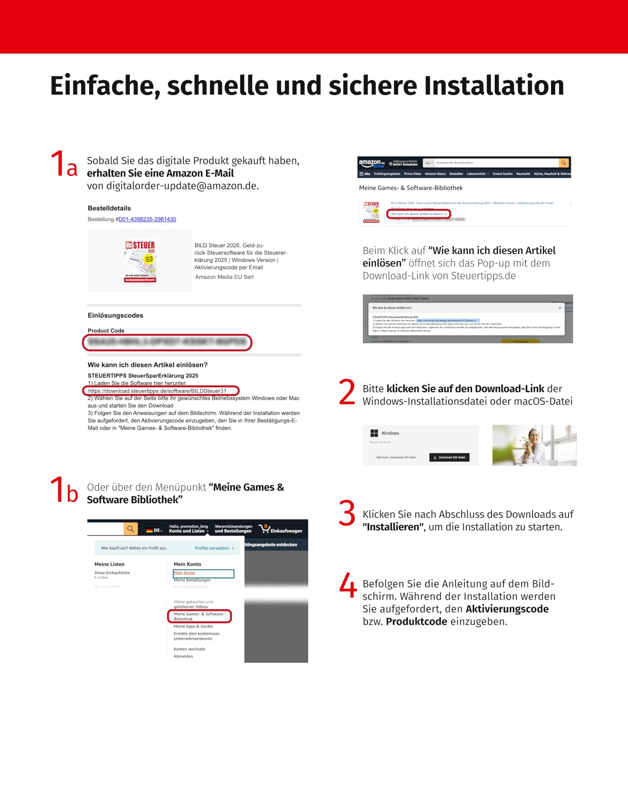 BILD Steuer 2026, Geld-zurück-Steuersoftware für die Steuererklärung 2025 | Inkl. 1 Einkommensteuererklärung I Windows-Version I Aktivierungscode per Email
