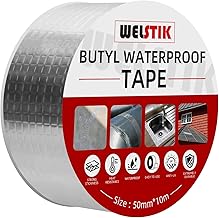 WELSTIK Butylband, wasserdicht, silberaluminium, für Dach- und Leckreparaturen, für Wohnmobil-, Fenster-, Glas-, Silikon-, EDVM- und Rohrdichtungen, 50 mm x 10 m