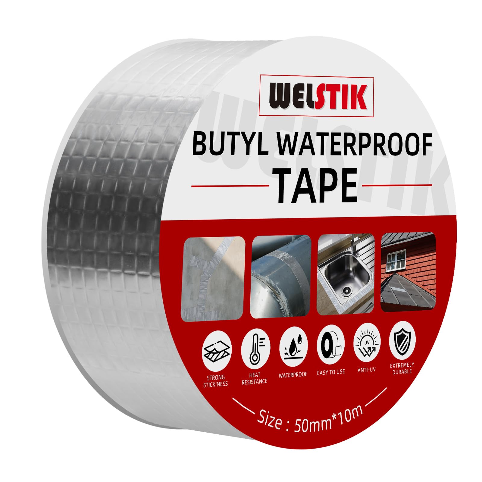 WELSTIK Butylband, waterdicht, zilverkleurig aluminium, voor dak- en