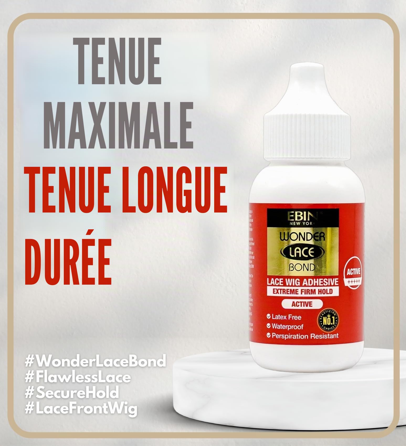 EBIN NEW YORK Wonder Lace Bond tenue ferme extrême 1,18 oz - formule améliorée sans résidus facile à appliquer séchage rapide imperméable sans latex résistant à la transpiration