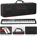 MUINS 88 Case clavier (dimension intérieure: (55.1"*17.1" *6.7"), piano numérique Case porte-clés sac de voyage Gig, pliable étanche 600D Tissu Oxford,Music Page Holder & Stickers clavier