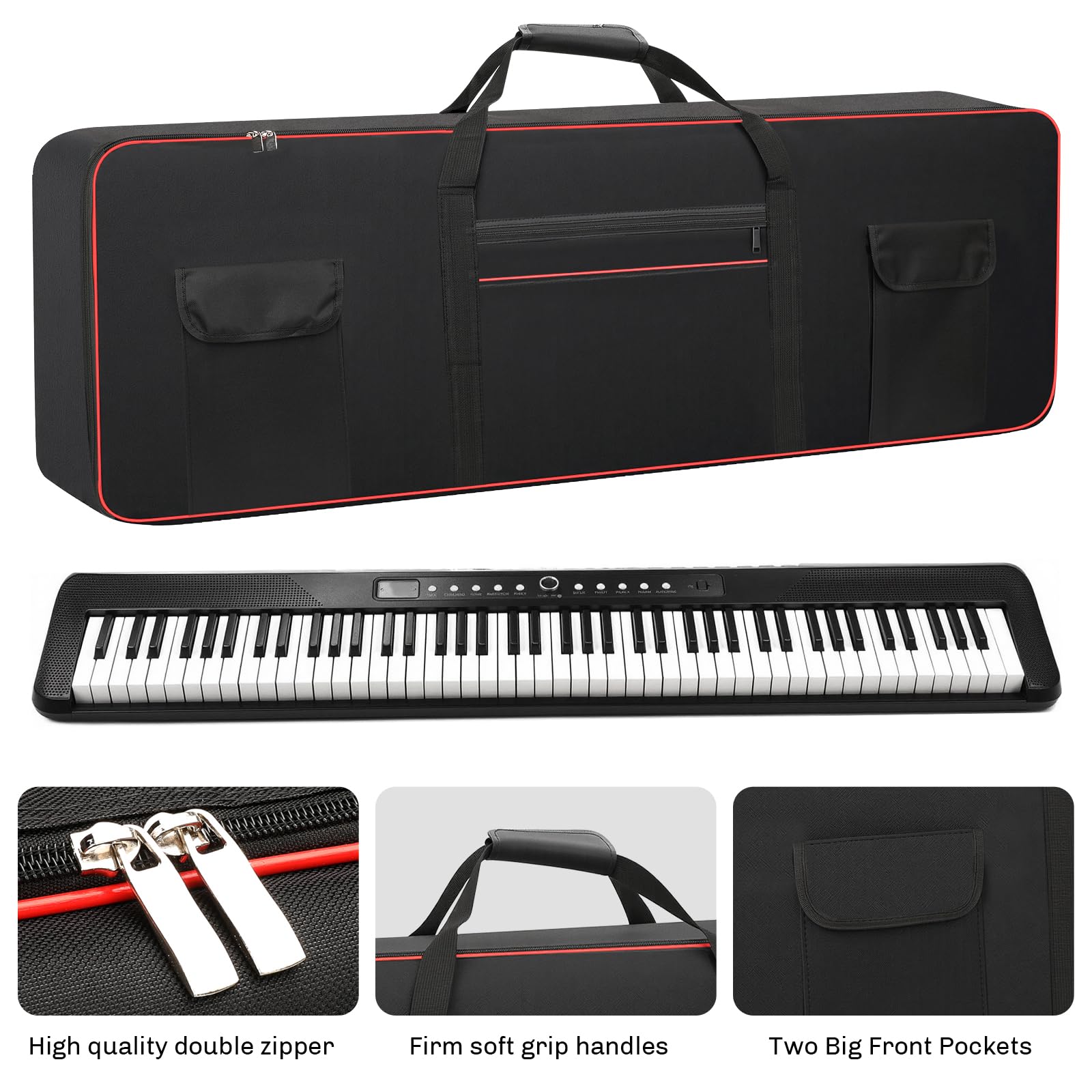 Housse de transport pour piano numérique pour clavier domestique (88 touches (noir), 88 touches, 135,9 x 35,8 x 17 cm)