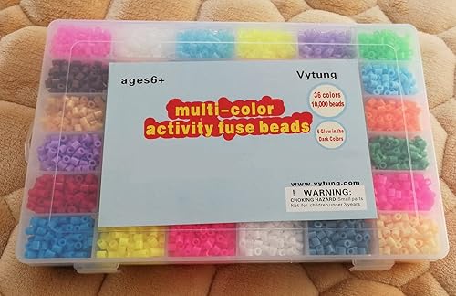 Miniatura 3 de Kit de cuentas de fusibles, 10000 piezas de 0.197 in, 36 colores (6 que brillan en la oscuridad), kit compatible con cuentas Perler (paquete de