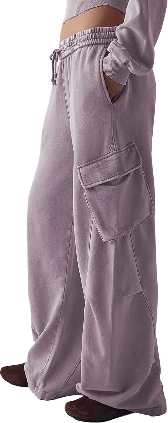 Womens Baggy Cargo Sweatpants High Waisted Wide Leg Joggers Lounge Streetwear Pants with Pockets