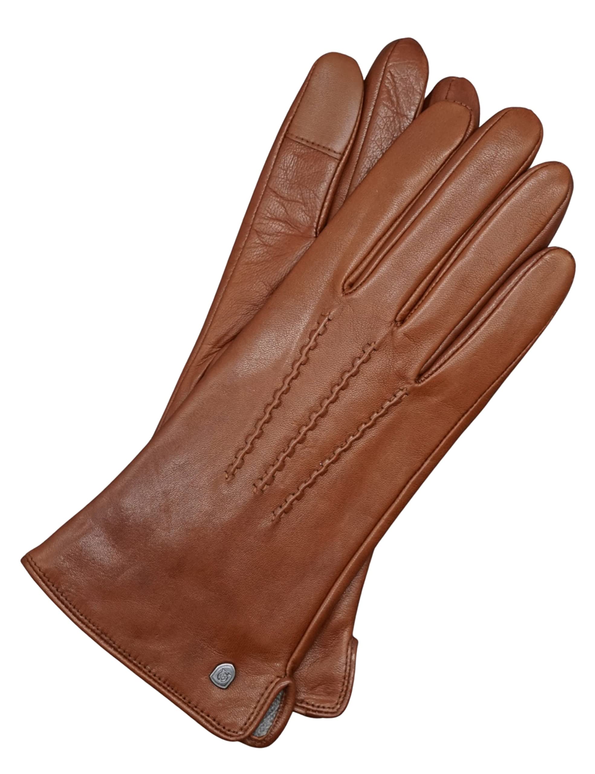 AKAROA ESTD 2019 Gants en cuir pour femme ANN, fonction tactile, cuir italien, doublure tricotée recyclée, 50 % cachemire et 50 % laine, 4 tailles S à XL