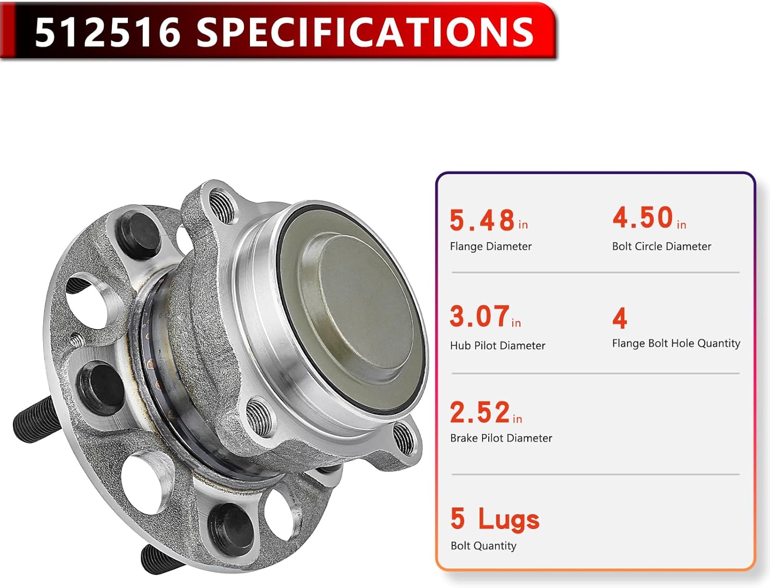 512516 Rear Wheel Bearing Hub for Honda Accord 2014 2015 2016 2017 2018 2019 2020 Wheel Bearing and Hub Assembly Replacement - Image 3