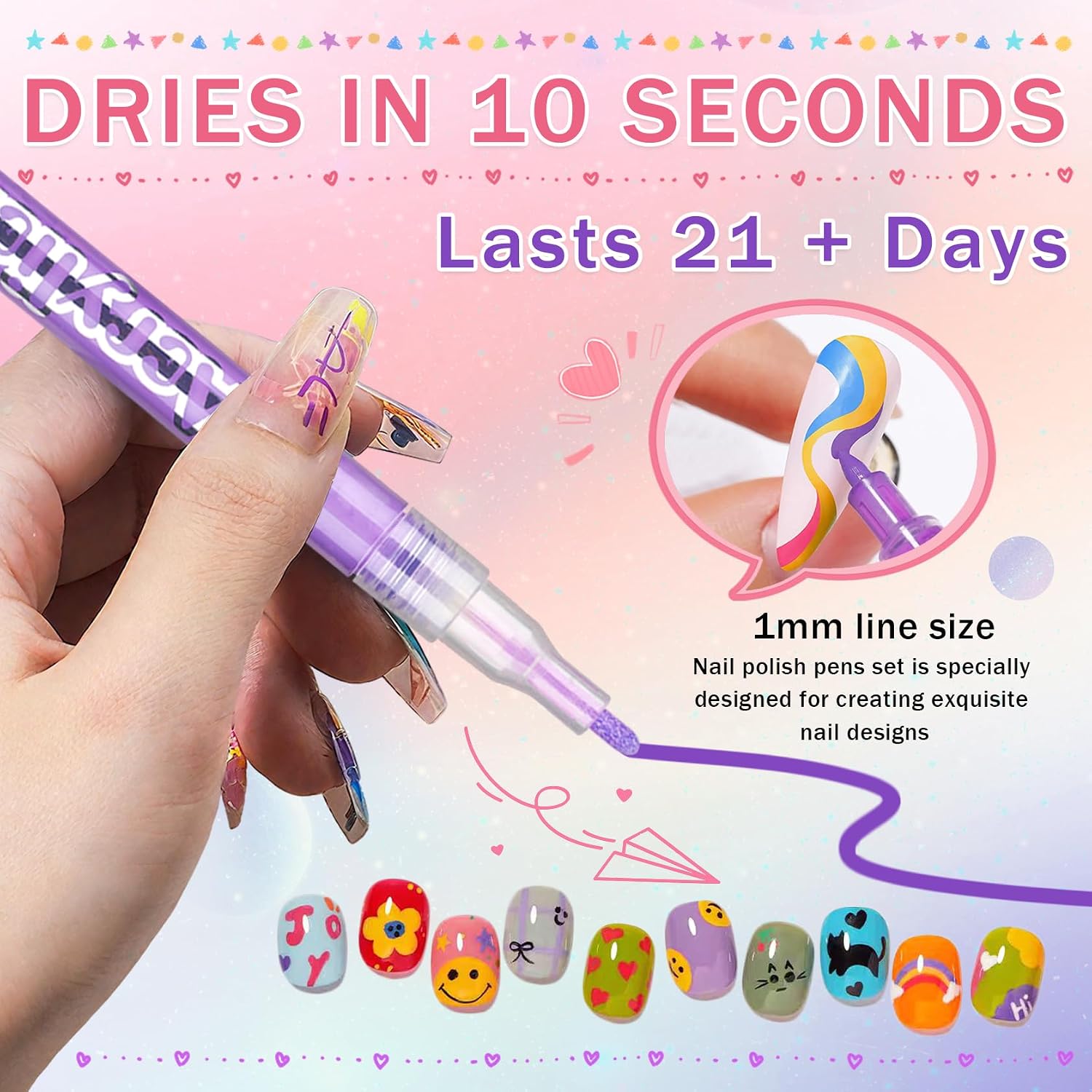 IONSGAKO 18 Colors Nail Art Pens Set, 3D Nail Polish Pens image 5