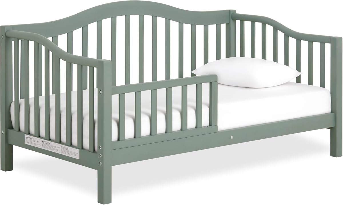 Dream On Me Austin Wooden Toddler Day Bed for Kids, Meadow Green | GREENGUARD Gold Certified & BSA Verified, Low-to-Floor Design, Removable Safety Guardrail, Solid New Zealand Pinewood