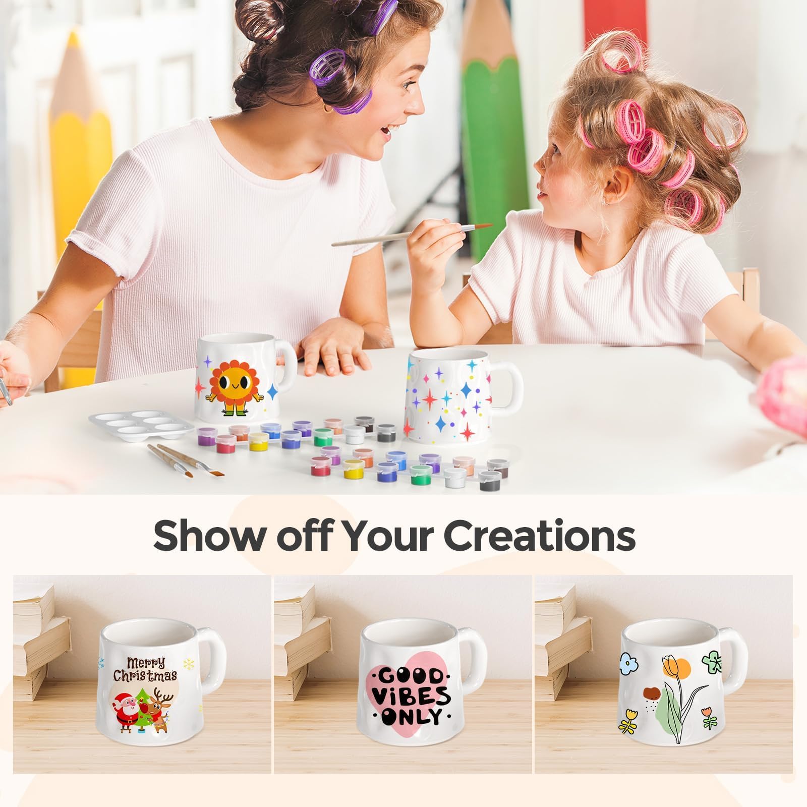 WildFun Set de tasses en céramique, kit de peinture pour adultes, comprenant des tasses, des pinceaux, des peintures vibrantes et un guide d'inspiration