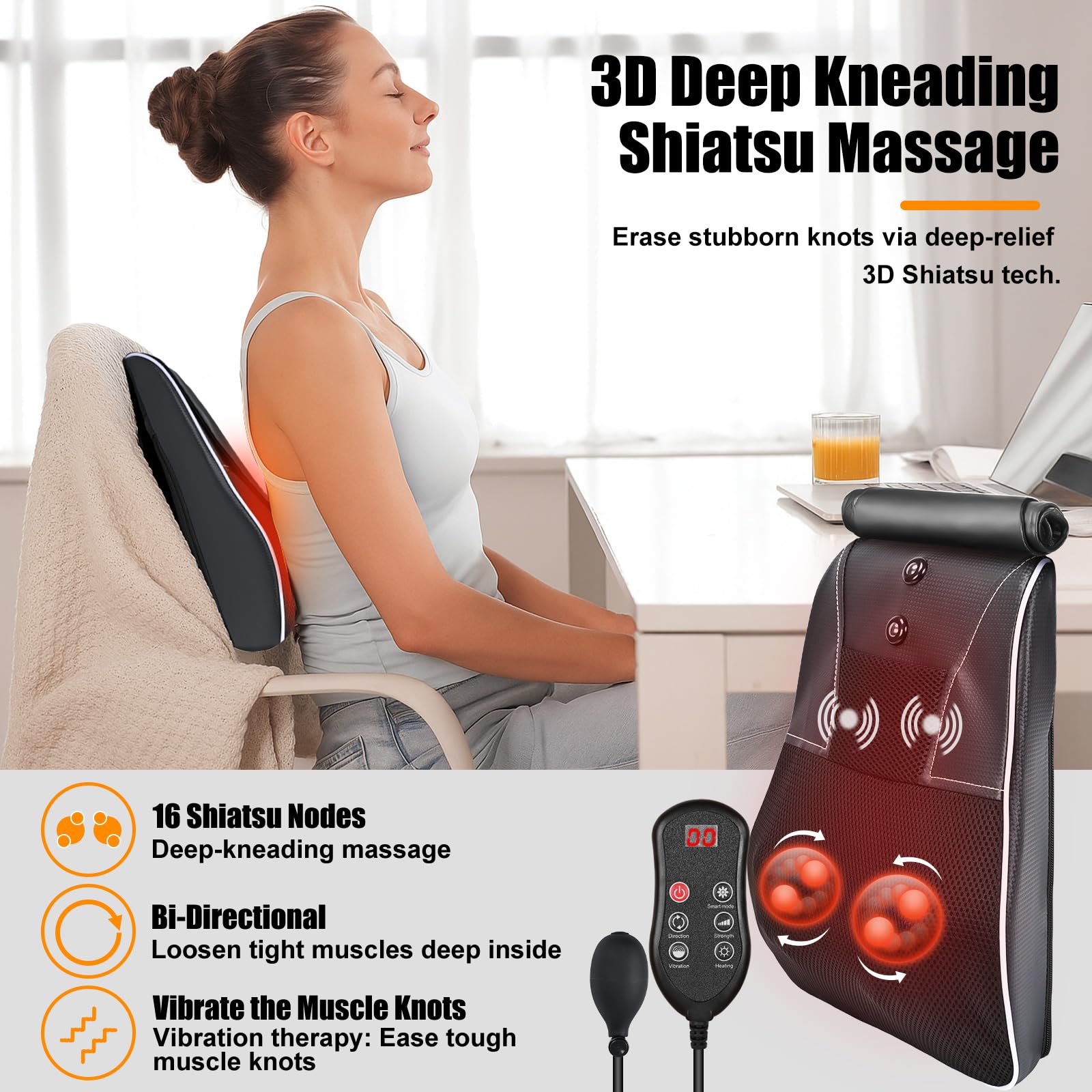 Shiatsu masażer szyi i pleców z ciepłem, masażer szyi do łagodzenia bólu, tkanek głębokich, poduszka do masażu pleców, ramion, nóg, prezent dla