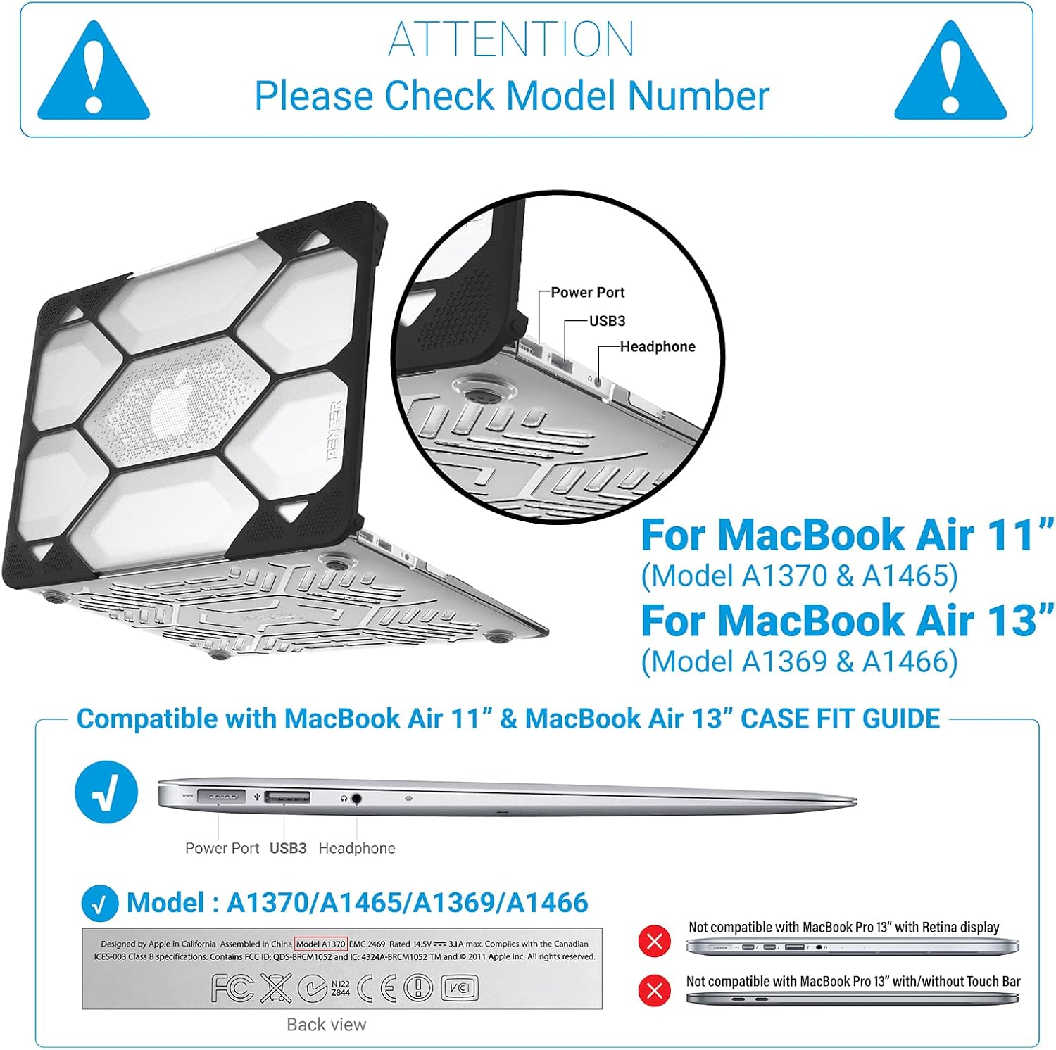 IBENZER Compatible with MacBook Air 11 Inch Case A1370 A1465, Heavy Duty Protective Hard Shell Case Cover for Apple Laptop Mac Air 11, Clear, HA11CYCL
