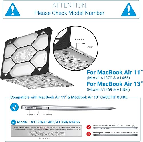 Miniatura 2 de IBENZER HA13CYCL - Funda compatible con MacBook Air de 13 pulgadas A1466 A1369, carcasa rígida resistente para Apple Mac Air 13 versión antigua 2017