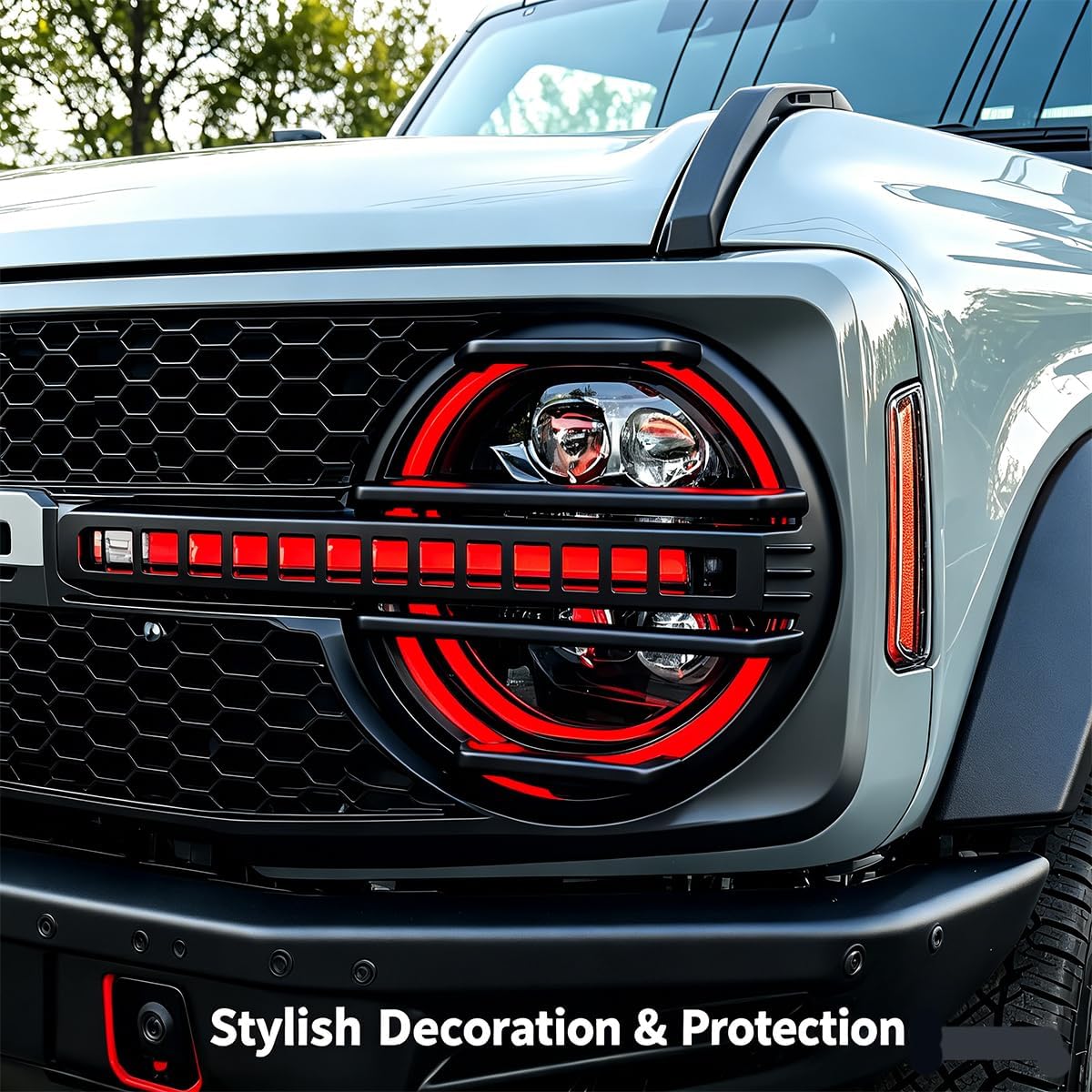 Front Headlight Guards Cover Trim Protector for Ford Bronco 2021-2026 Front Grill Frame Grille Lamp Guards Decoration Exterior Accessories Matte Black