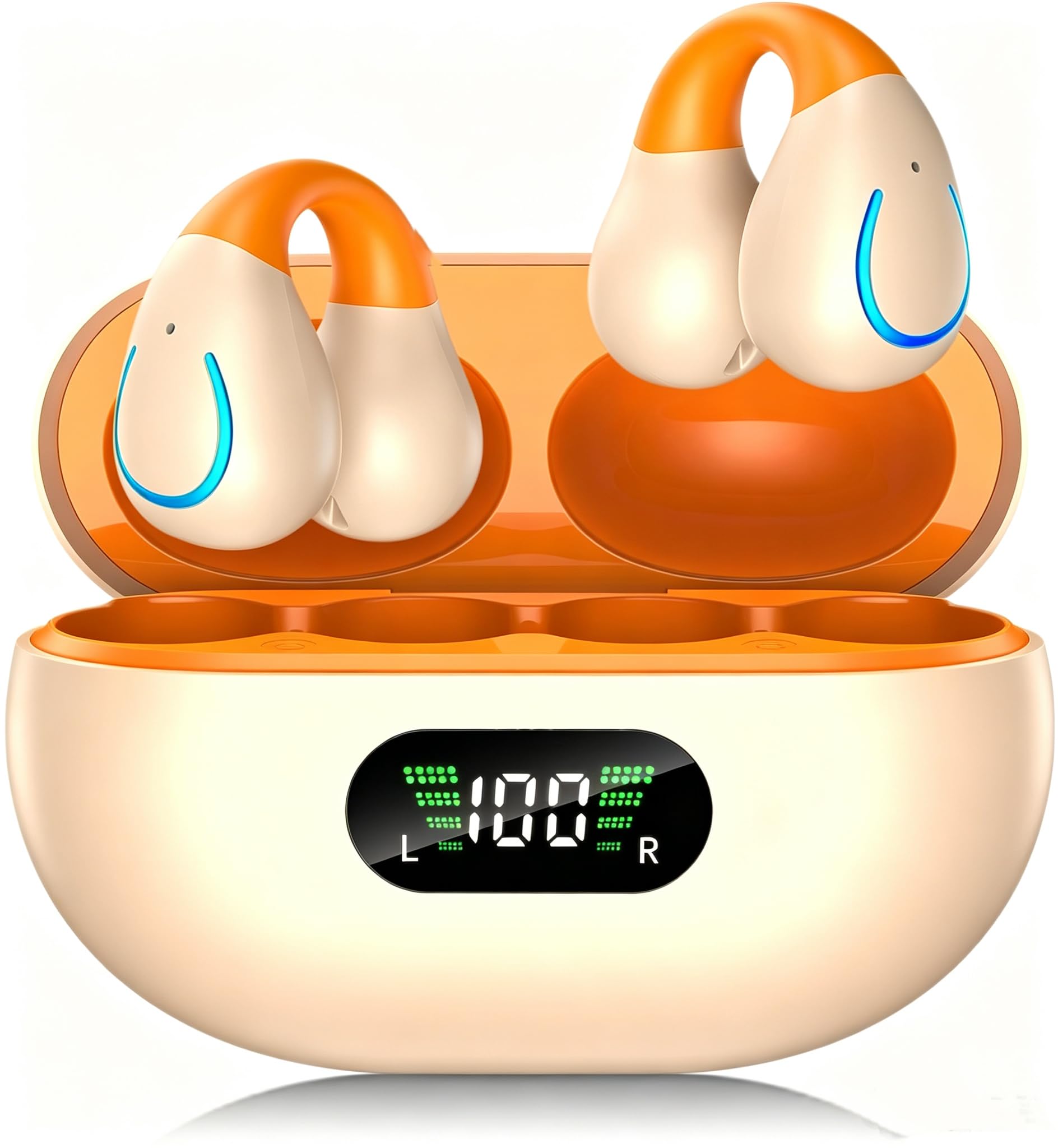 Paekole Real-Time AI Translation Open Ear Earbuds 2026 Clip On Earbuds Open Ear Headphones, Premium Bluetooth, Long‑Lasting 80H Playtime, Clip‑On Earbuds for Daily & Sports Workout, Light Orange