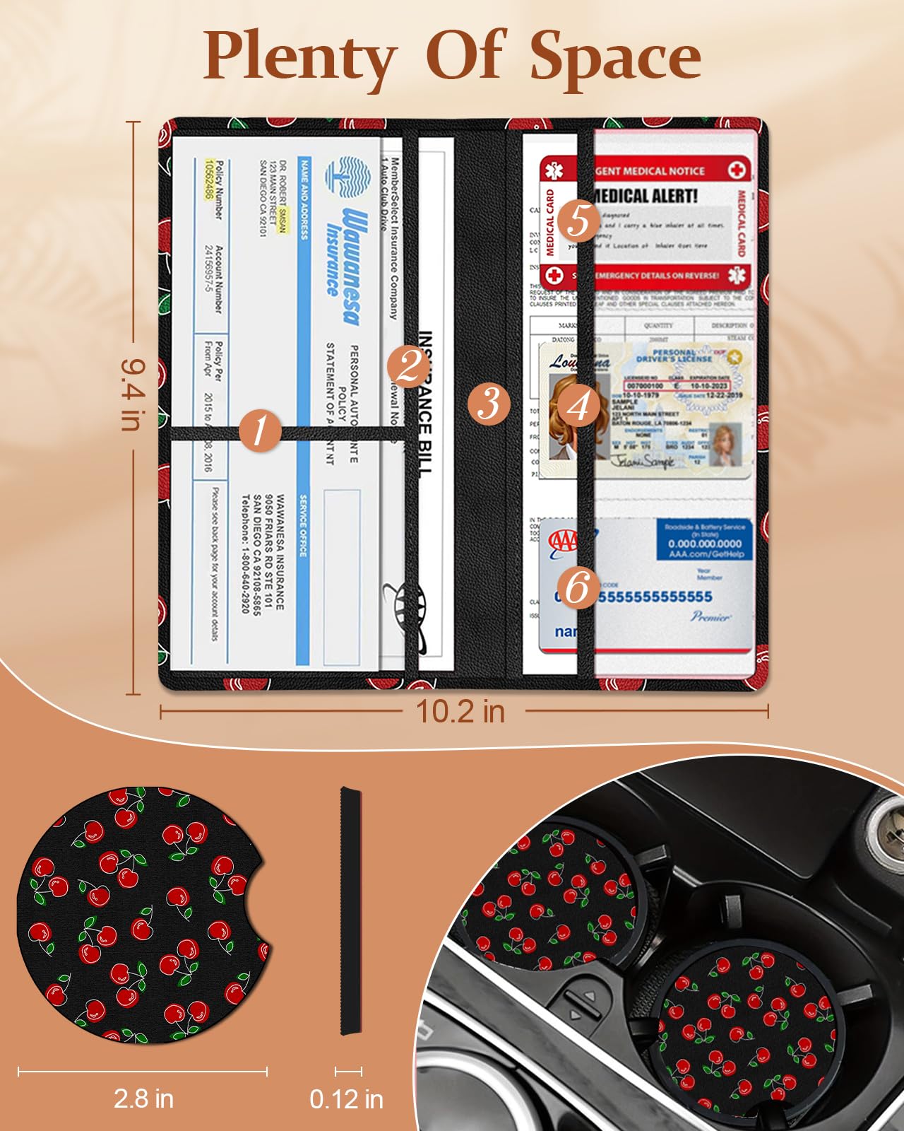 Slohif Car Registration and Insurance Card Holder with Magnetic Shut - Vehicle Glove Box Organizer Women Leather Automobile — view 2