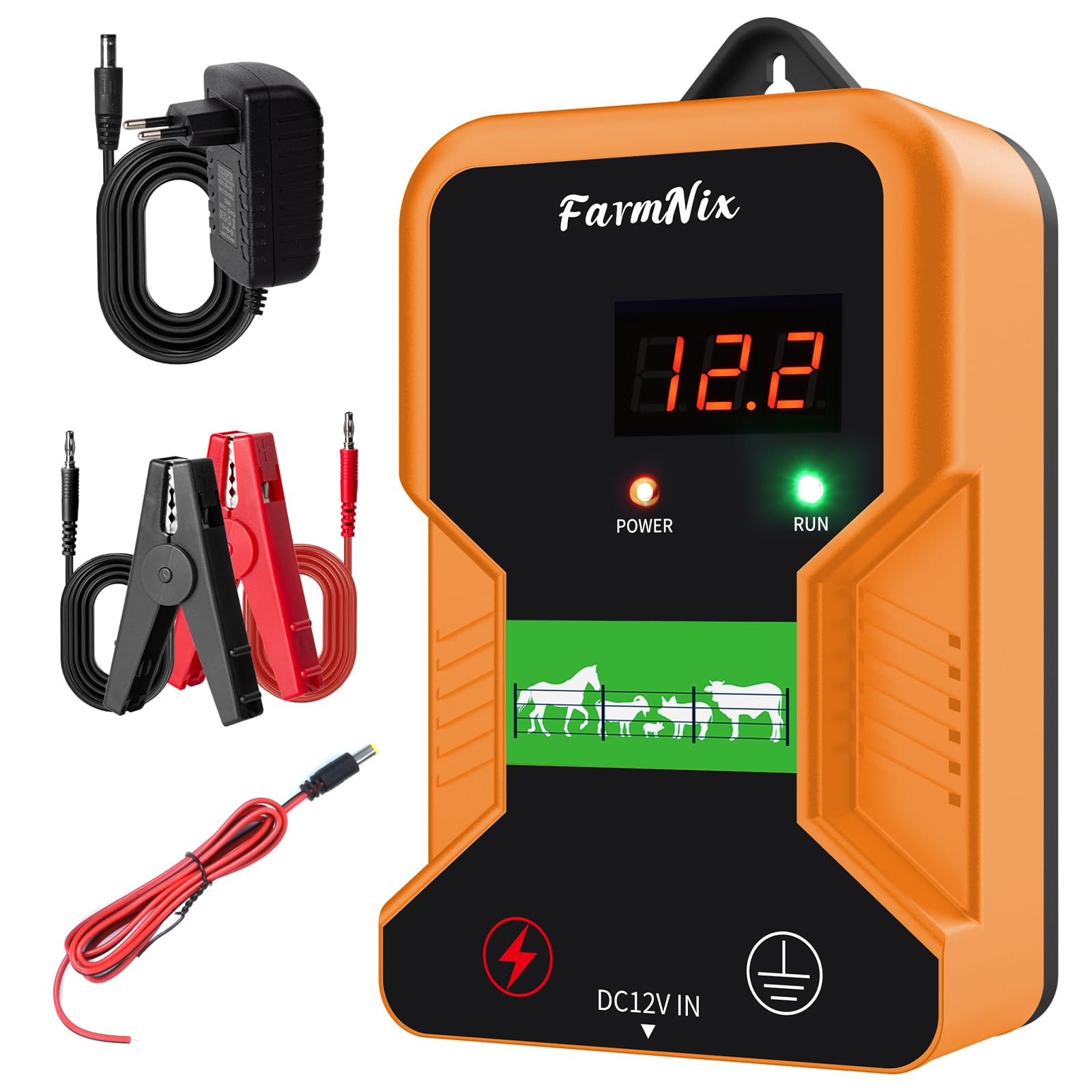 15KM Clôture Électrique pour Bétail Animaux, Électrificateur de Clôture Électrique, Haute Puissance 12V 2.0J 10 Miles, Protection pour Chevaux Bovins Vache Moutons Volaille Ferme Jardin Pâturages