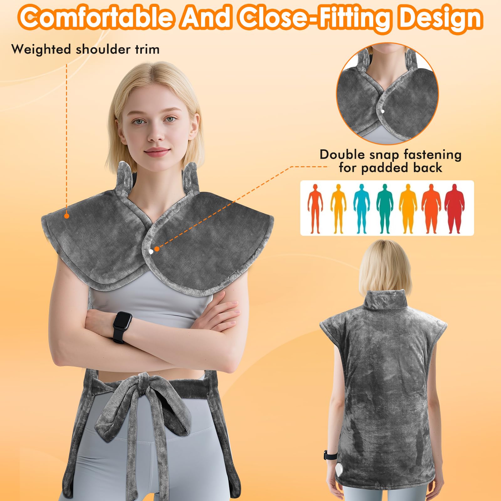 Almohadilla Térmica para Espalda, Hombros y Cuello, Manta Eléctrica con Apagado Automático, Almohadilla Térmica Eléctrica con 9 Configuraciones de Temperatura, Función de Temporizador (60x80cm)
