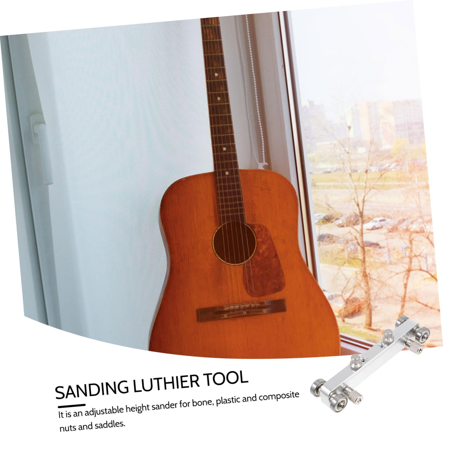 Herramienta de Reparación de Guitarra Lijadora Ajustable Plata | Aleación de Aluminio, para Cejuelas y Sillines de Hueso, Altura Regulable, Útil