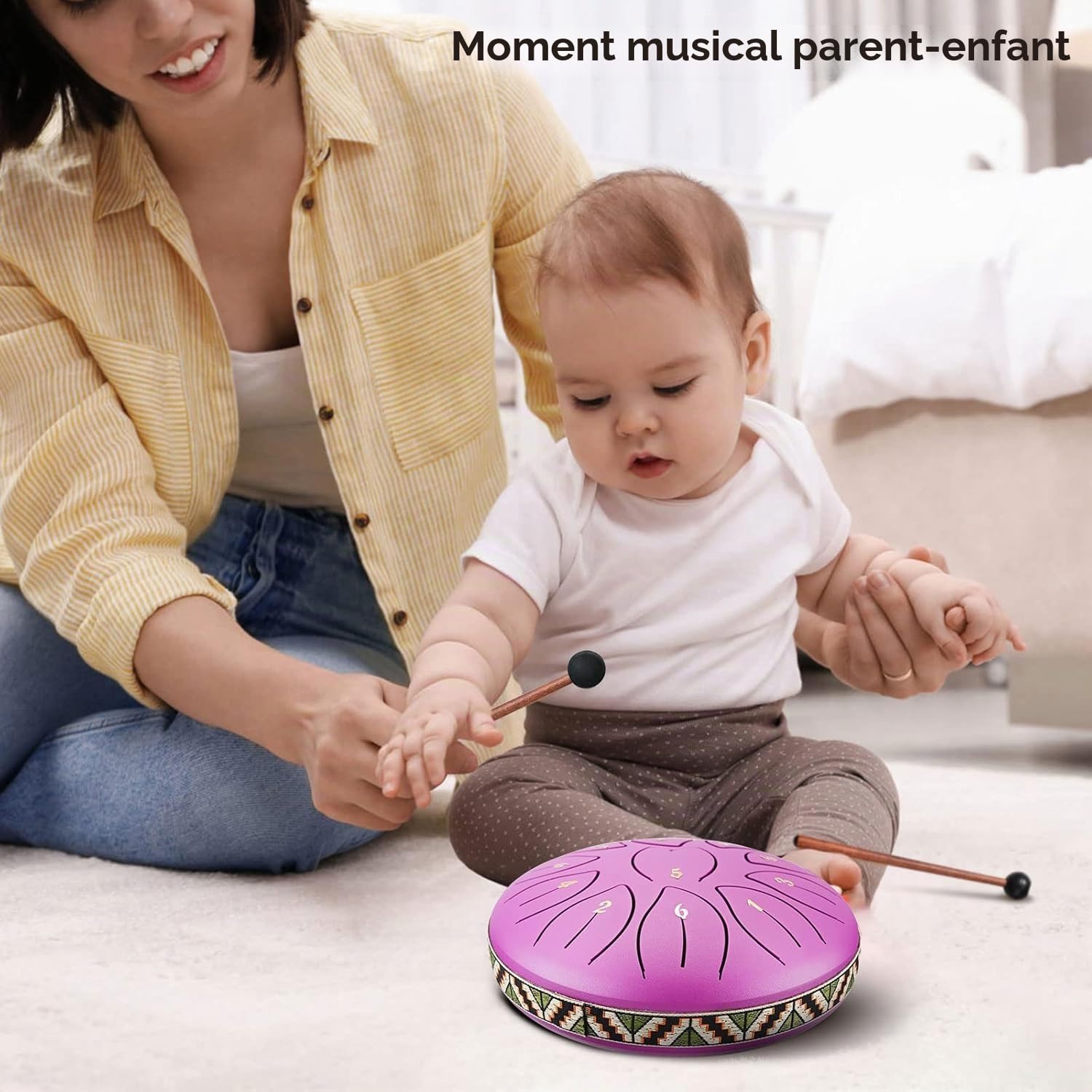 Tambour de Langue en Acier 6 Pouces 11 Tons Steel Tongue Drum Handpan Instrument Percussion avec Pilons, Sac de Rangement, Médiators, Livre de Musique pour Méditation, Yoga