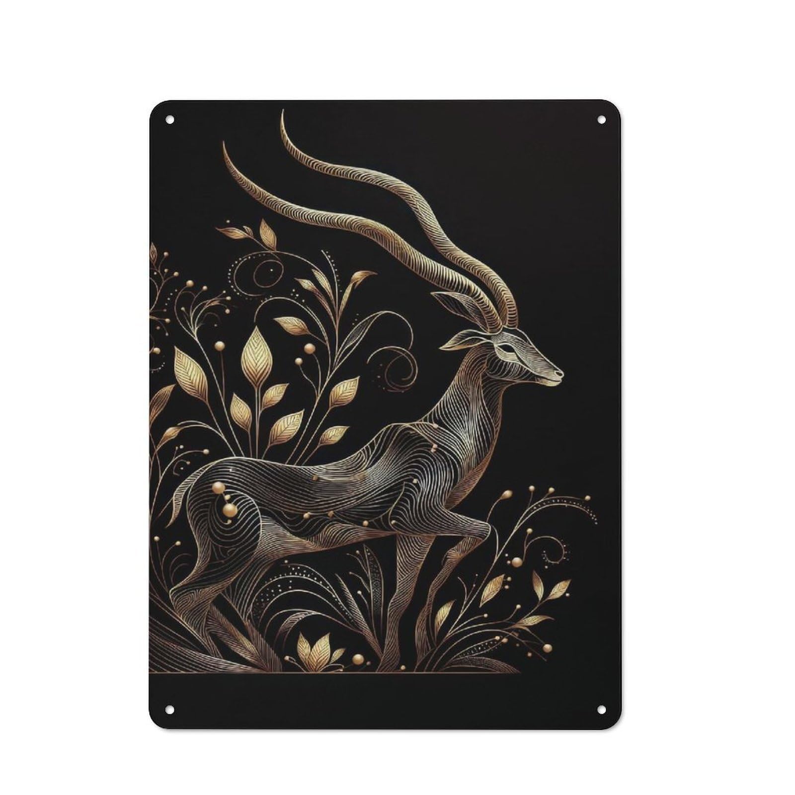 Junmoney Style-12 For Living Room Or Hallway, Golden Antelope Art Print Vintage Metal Sign 40X30cm, For Metal Sign Collectors, For Garage And Workshop Walls