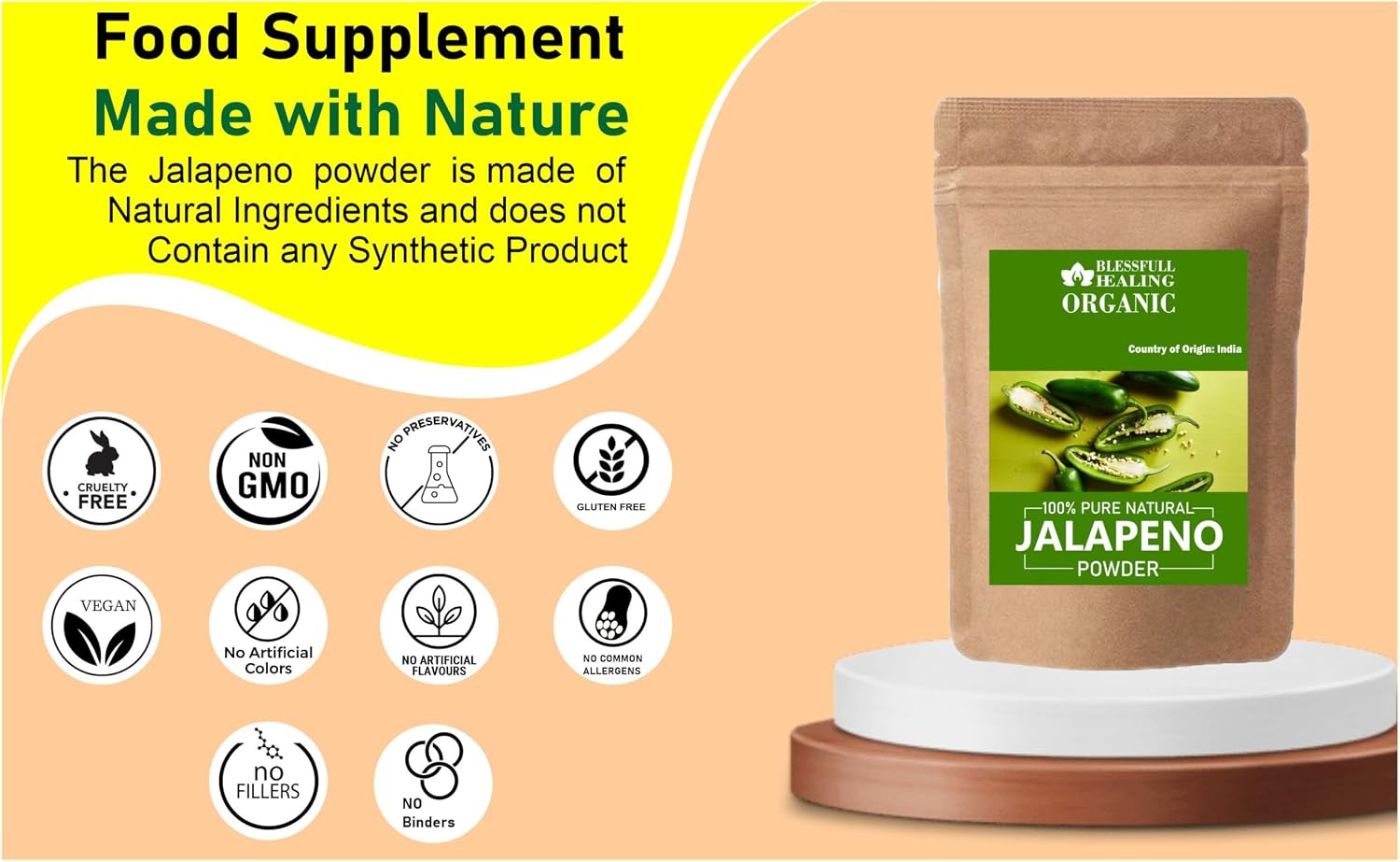 Blessfull Healing Organic Jalapeno Powder 100% Pure Natural 300 Gram / 10.58 oz