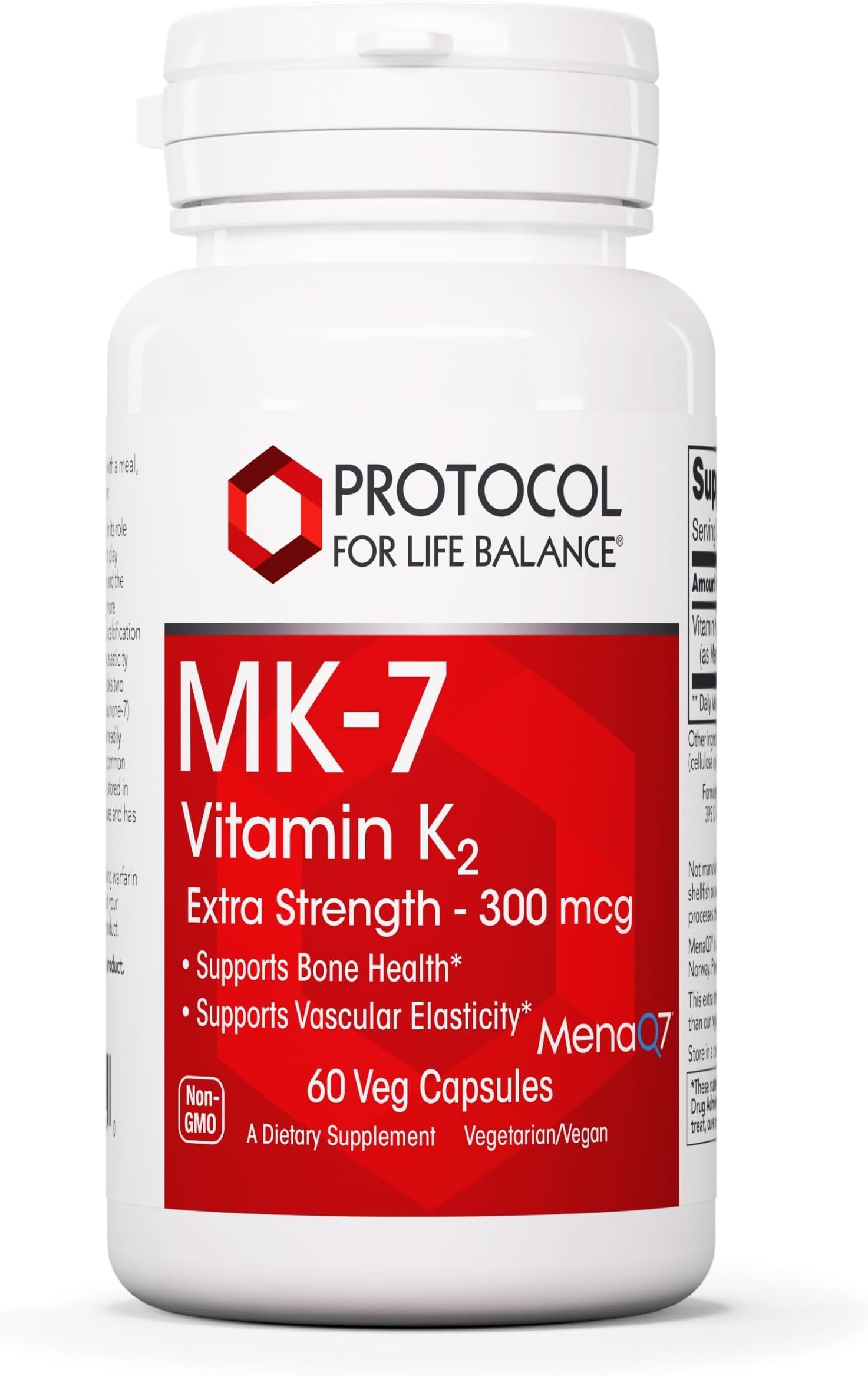 PROTOCOL FOR LIFE BALANCE MK-7 Vitamin K2 300mcg - Extra Strength - VIT K Supplement - MK-7 Vitamin K2 Life Balance - Support Bone Health & Vascular Elasticity - Non-GMO & Vegan - 60 Veg Capsules