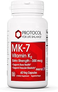 PROTOCOL FOR LIFE BALANCE MK-7 Vitamin K2 300mcg - Extra Strength - VIT K Supplement - MK-7 Vitamin K2 Life Balance - Support Bone Health & Vascular Elasticity - Non-GMO & Vegan - 60 Veg Capsules