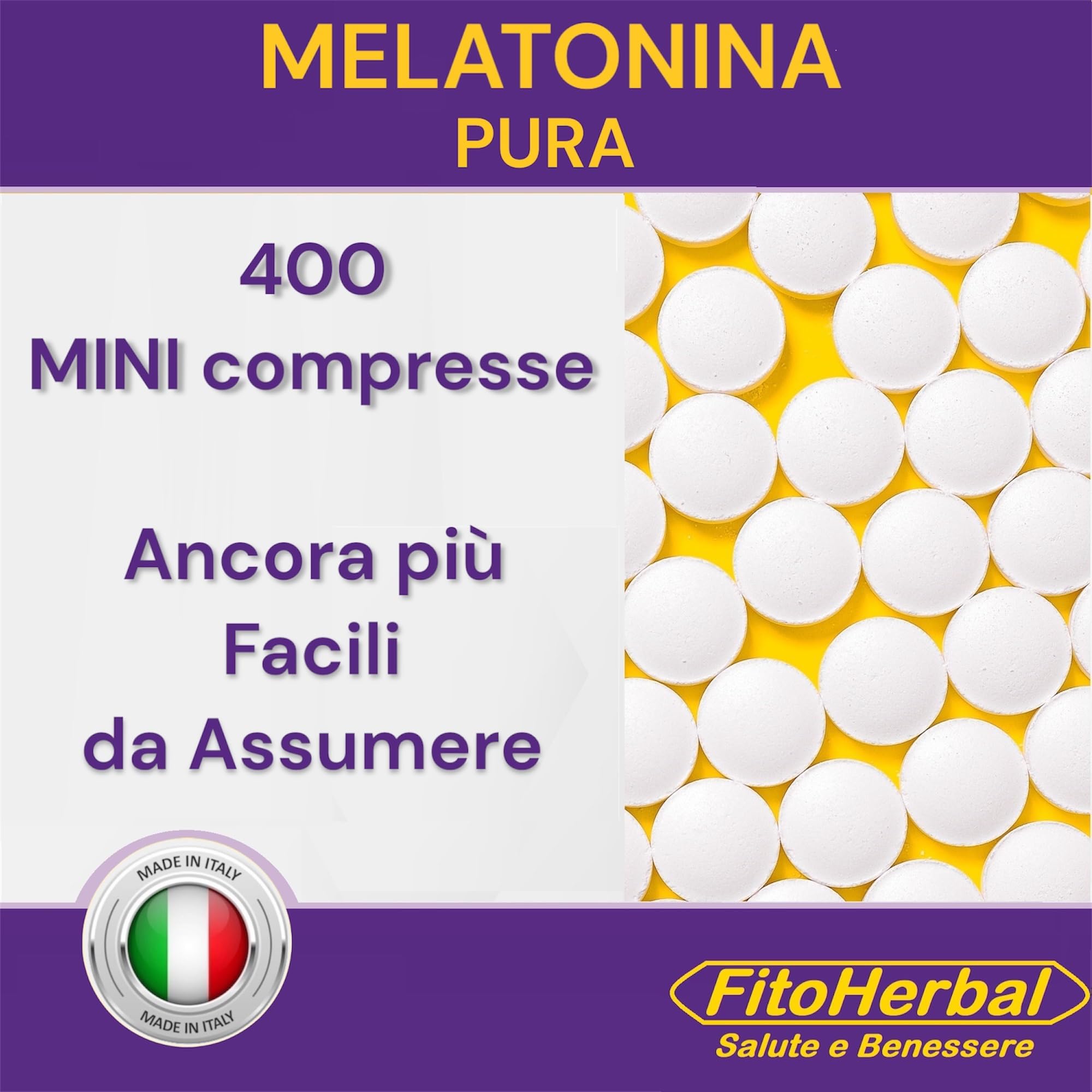 FitoHerbal Melatonina Pura Forte 1 mg 400 Mini Compresse Integratore per Dormire Sonno Naturale