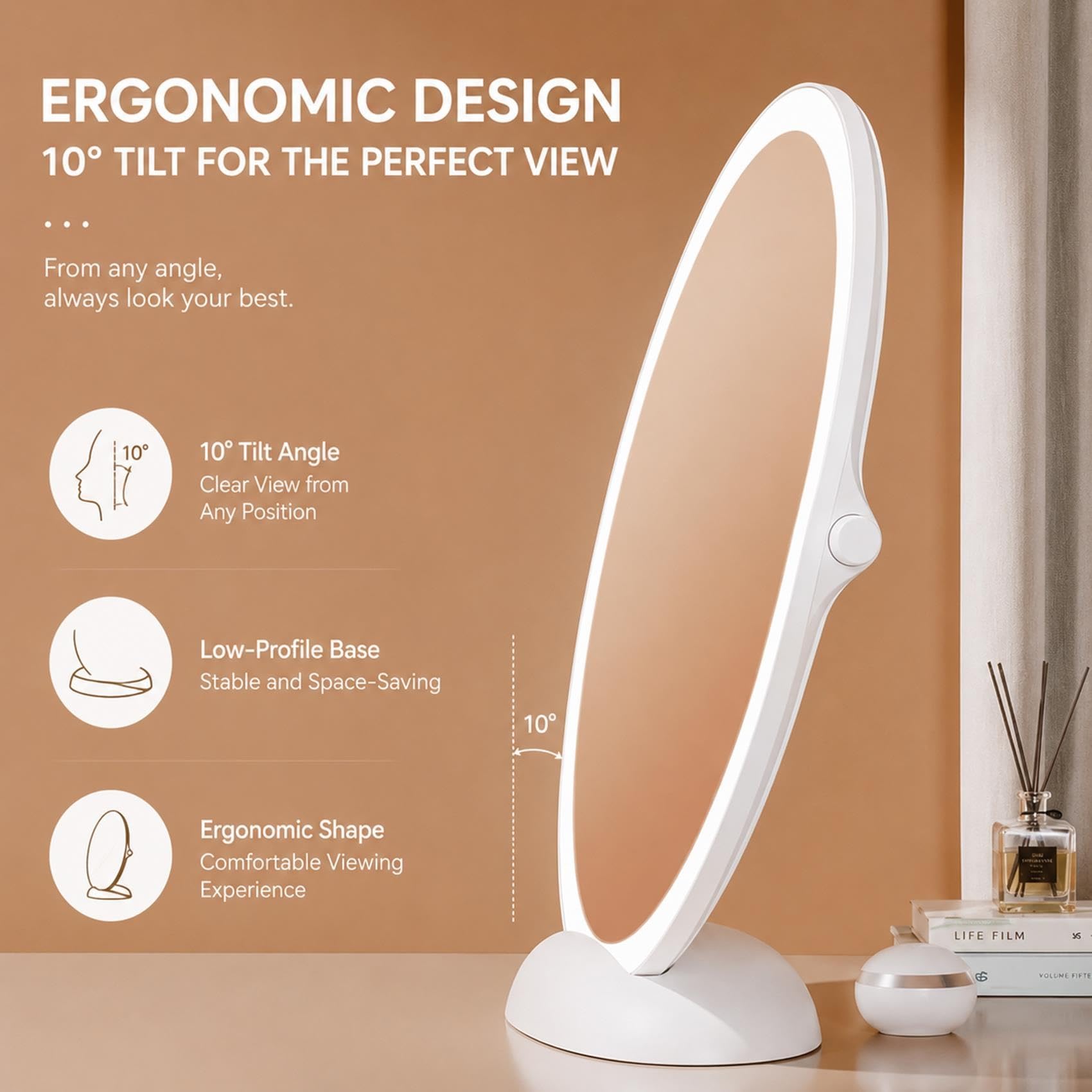 Generico Specchio LED 46cm con Luce, Specchio Trucco 3 Colori Dimmerabile