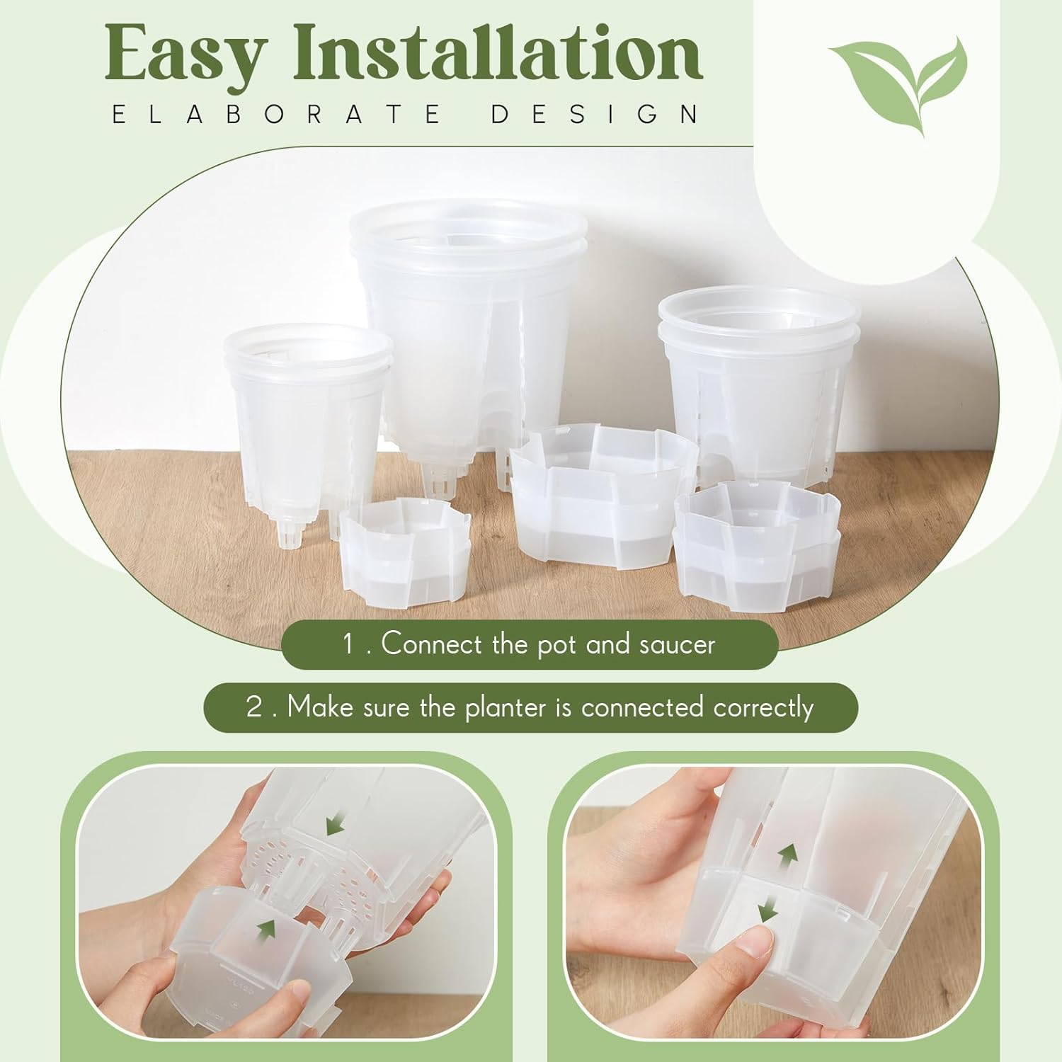 Wonderjune Self Watering Pots for Indoor Plants with Deep Reservoir and High Drainage Holes for Outdoor Plants and Flowers, Bare Root Planter(4.72'', 5.91'', 7.09'',Clear,6 Pcs)