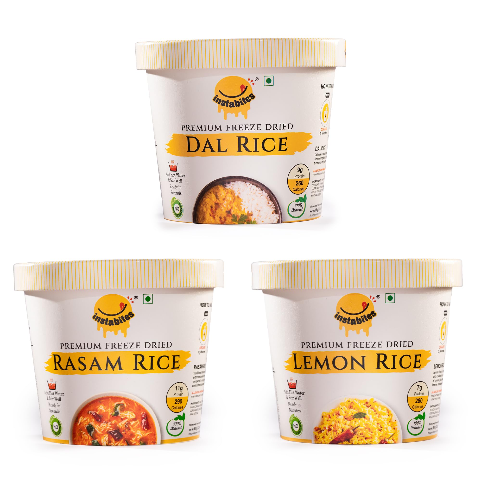 Instabites Ready To Eat Combo of Lemon Rice - Rasam Rice - Dal Rice, No Added Preservatives and Ready to Eat in Minutes - Pack of 3-picture-14