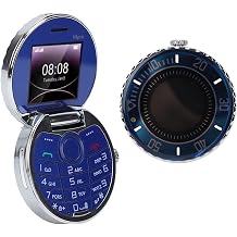 Flip Cell Phone Vintage Pocket Watch Design, Dual Card Dual Standby Big Buttons Unlocked 2G GSM Blue