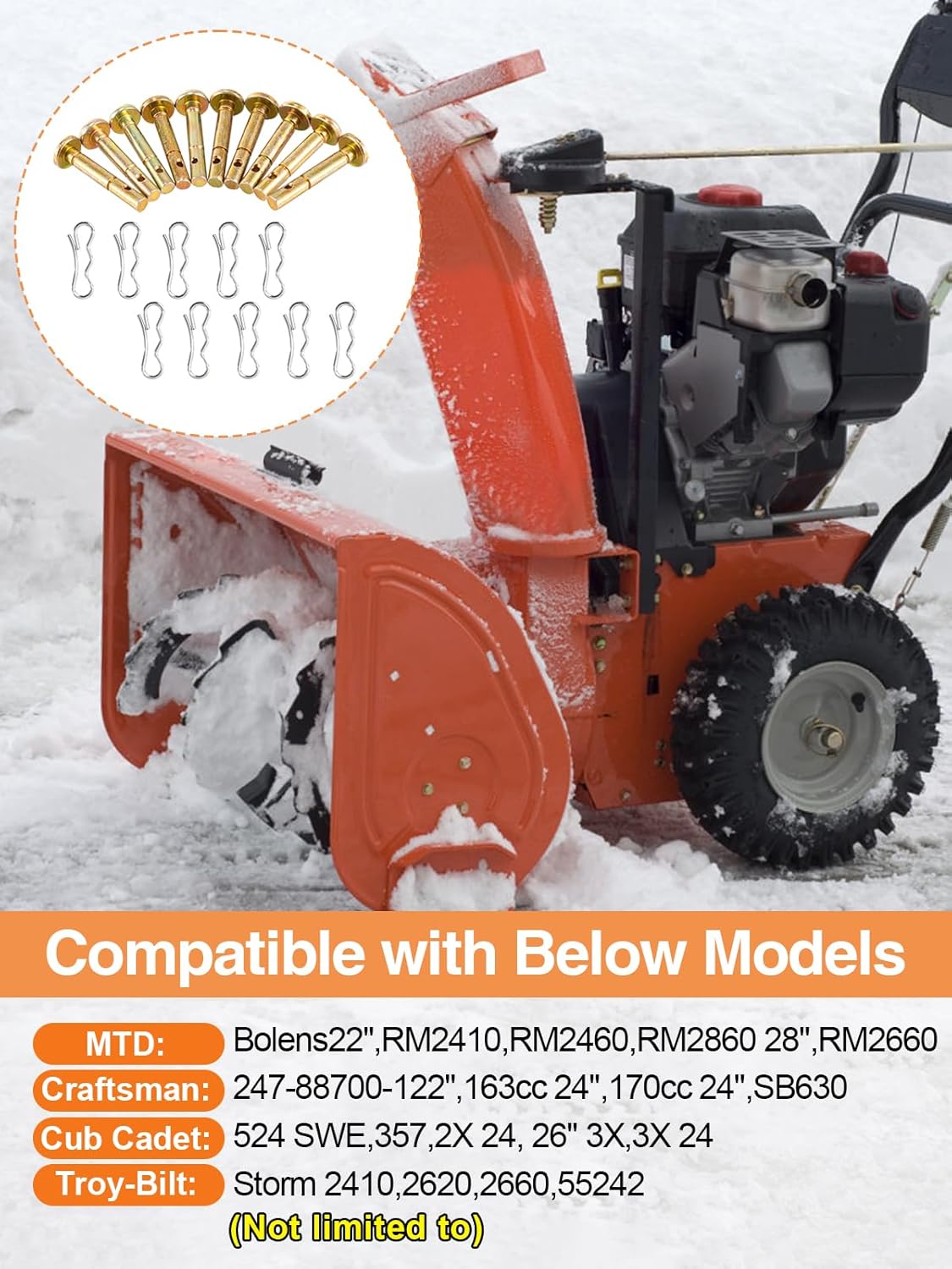 Biggun 10 Sets of Shear Pins & Cotter Pins for Snowblower - 738-04124 and 714-04040 Replacement Shear Pin Kits Compatible with MTD Craftsman Cub Cadet Troy Bilt Snowblowers