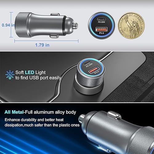 Miniatura 4 de Bangfun - Paquete de 5 cargadores USB C para automóvil, adaptador de cargador de coche dual USB de 36 W, carga rápida, PD&QC 3.0, cargador USB