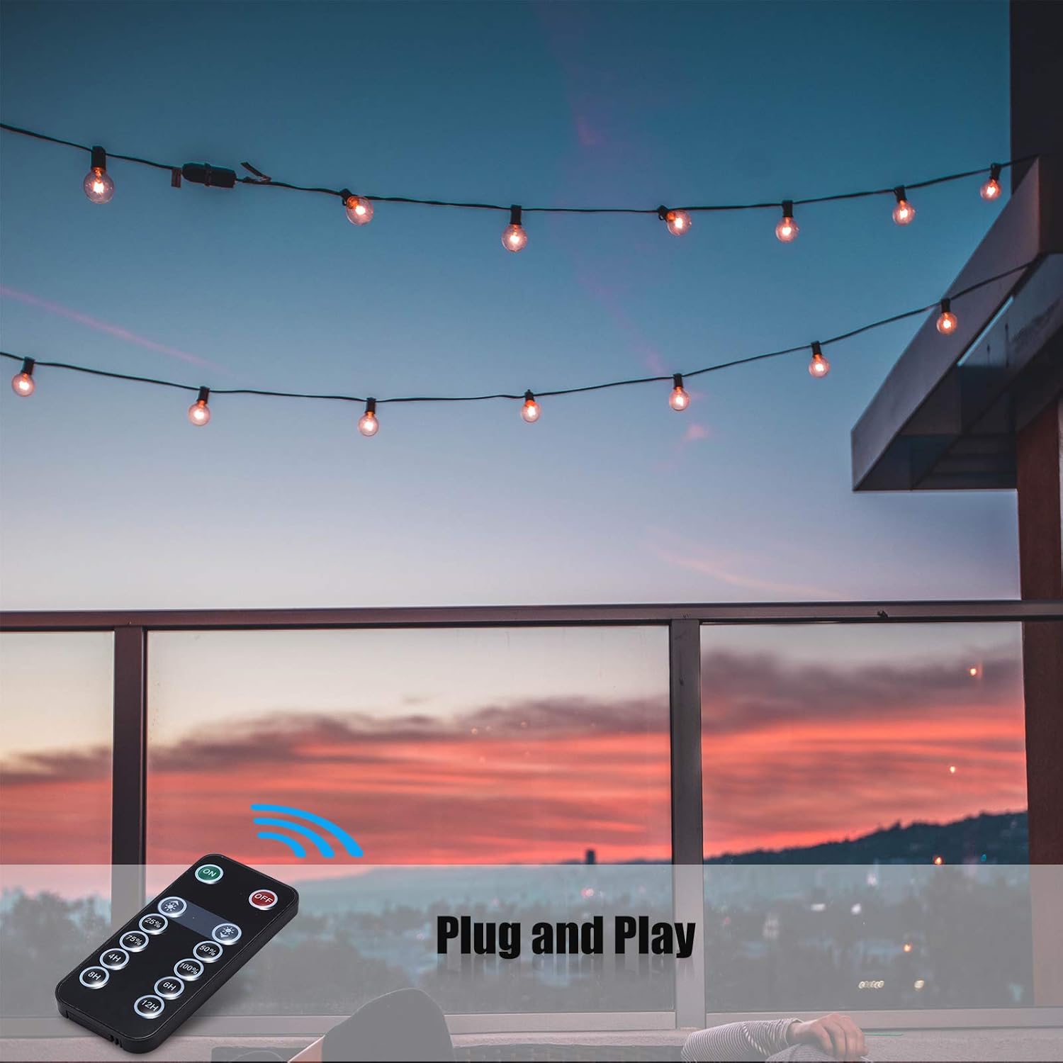 Outdoor Dimmer for Dimmable String Lights, IP67 Waterproof Plug in Dimmer with RF Remote 300w, Multiple Levels Brightness 4 Modes Timer Optional (Black) - - 