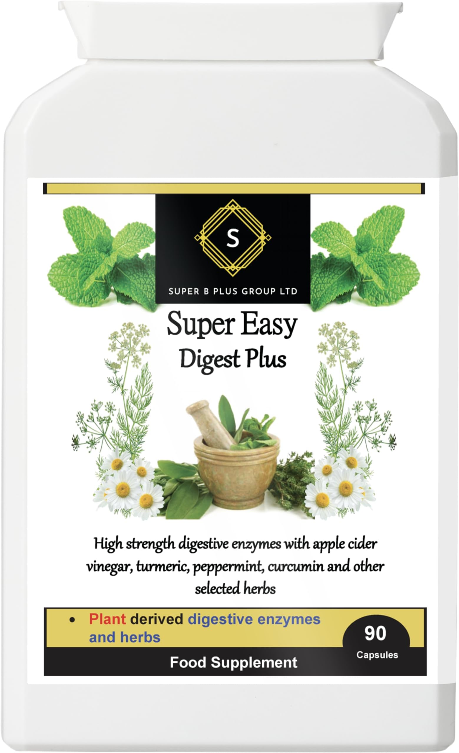 Super Easy Digest Plus - Digestive Enzymes & Herbs for Bloating Relief - 90 Vegan Capsules